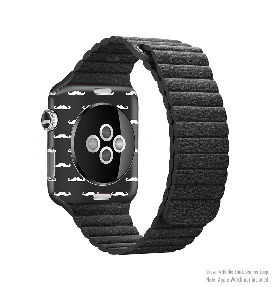 The Mustache Galore Full-Body Skin Kit for Apple Watch showcasing its stylish design and premium vinyl material.