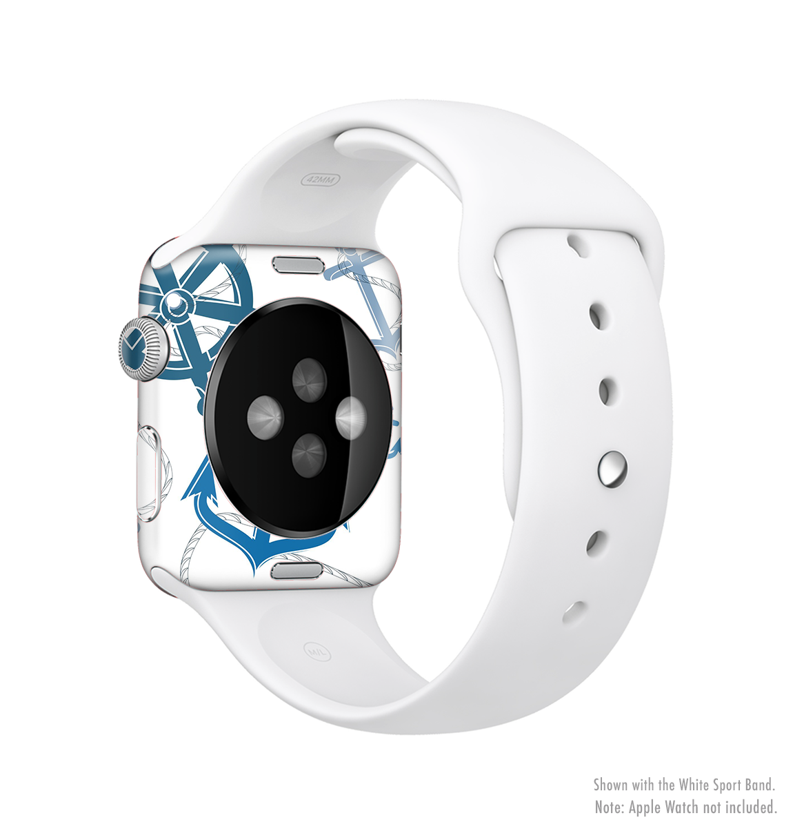 The Nautical Anchor Collage Full-Body Skin Kit for Apple Watch featuring a stylish nautical design with an anchor motif.