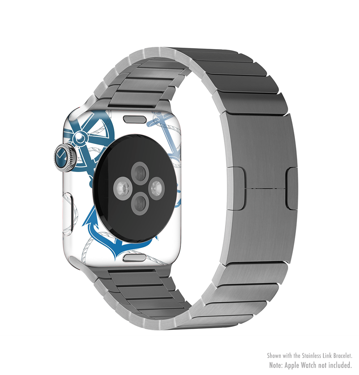The Nautical Anchor Collage Full-Body Skin Kit for Apple Watch featuring a stylish nautical design with an anchor motif.