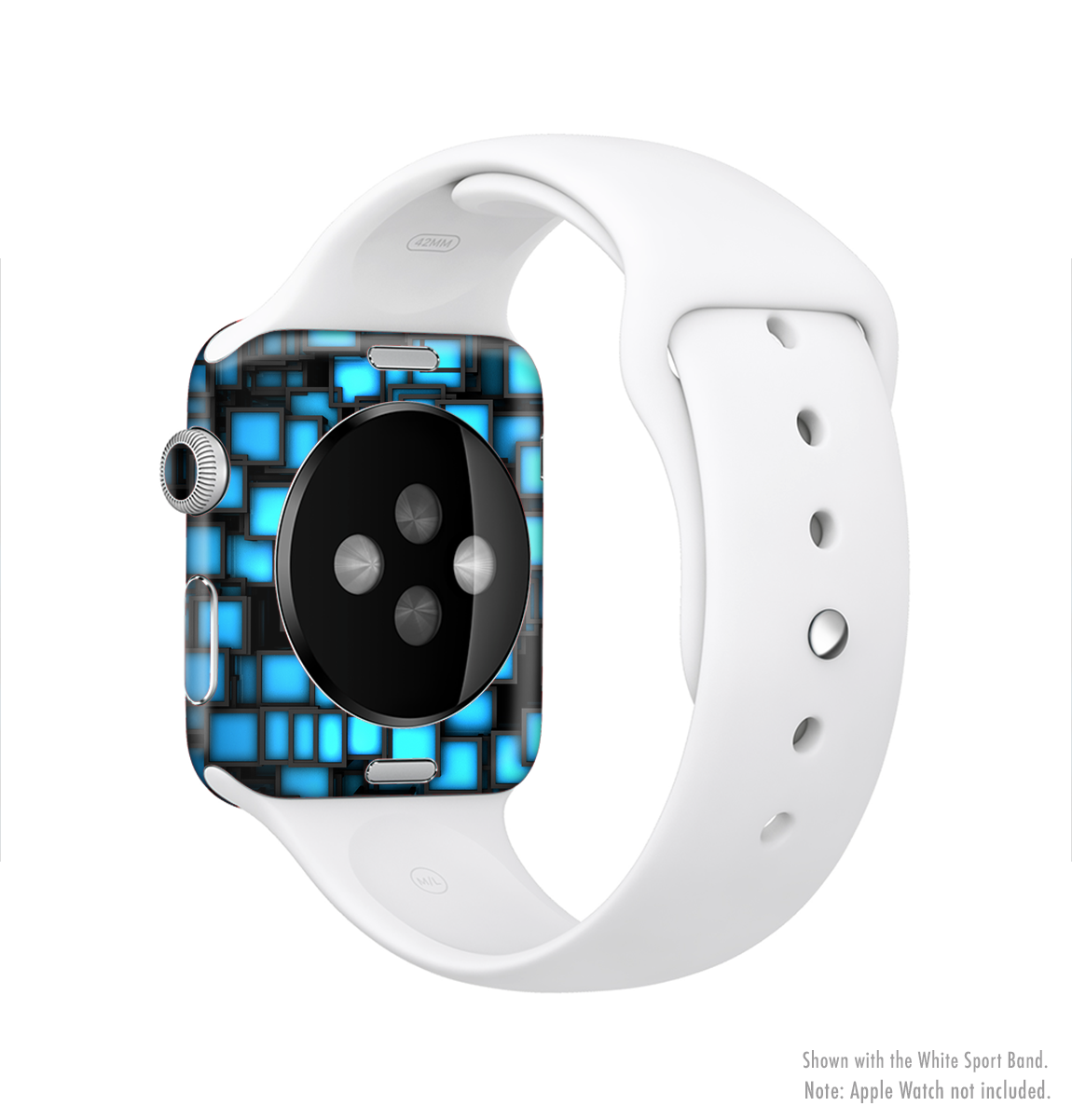 Neon Blue Abstract Cubes Full-Body Skin Kit for Apple Watch, showcasing vibrant colors and sleek design.