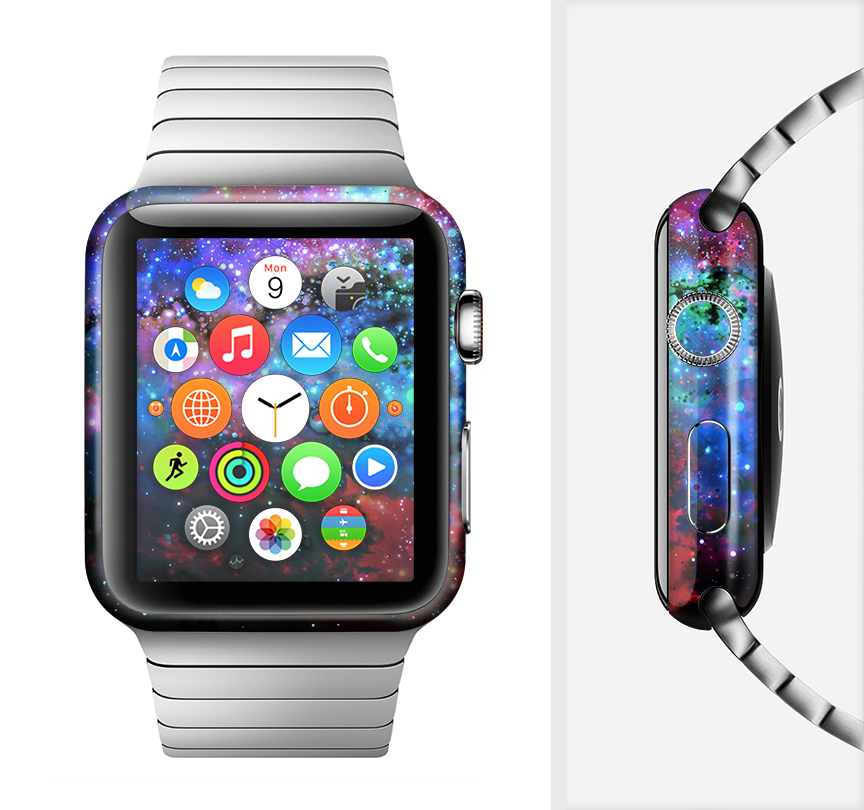 Neon Colored Paint Universe Full-Body Skin Kit for Apple Watch showcasing vibrant colors and sleek design.