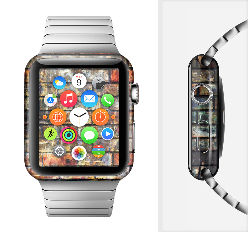 A vibrant Neon Graffiti Brick Wall skin for an Apple Watch, showcasing colorful graffiti patterns and a sleek design.