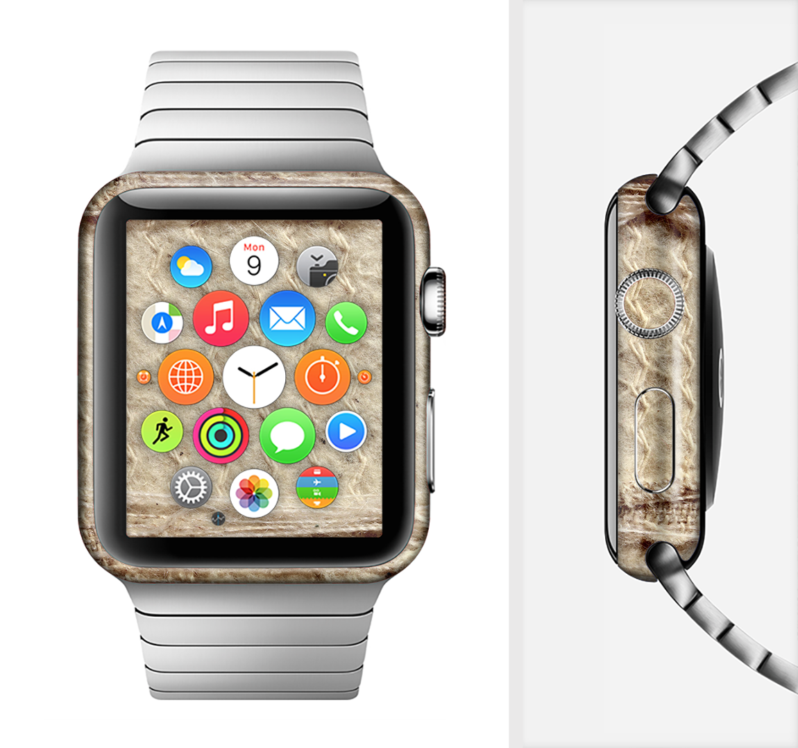 The Old Torn Fabric Full-Body Skin Kit for Apple Watch, showcasing a stylish vintage design with a wrap-around fit.