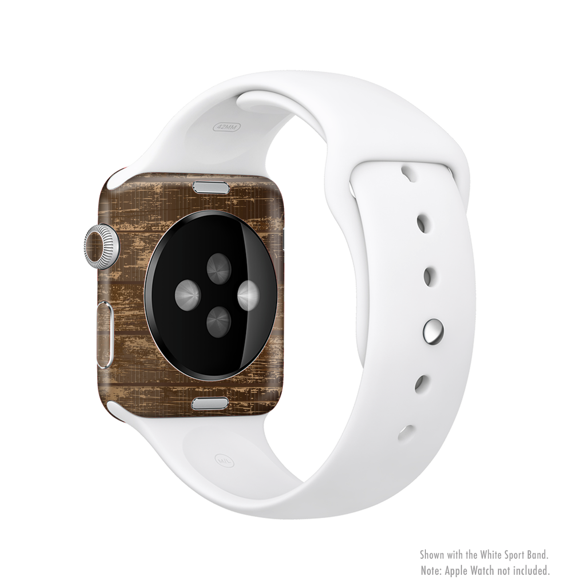 Old Worn Wooden Planks V2 Full-Body Skin Kit for Apple Watch, showcasing a rustic wooden design that fits snugly on the device.