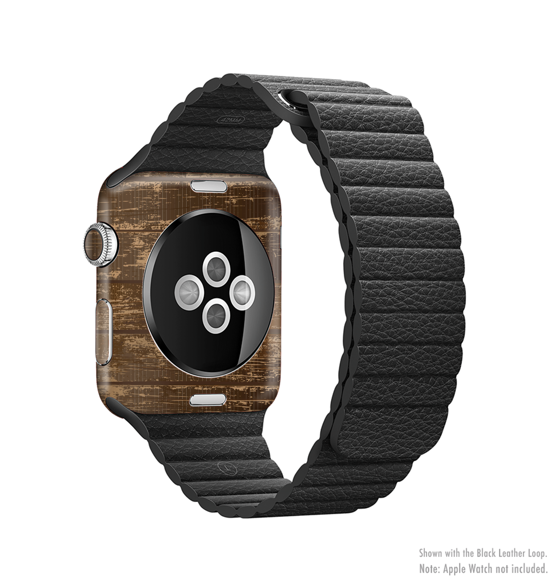 Old Worn Wooden Planks V2 Full-Body Skin Kit for Apple Watch, showcasing a rustic wooden design that fits snugly on the device.