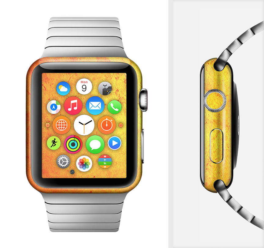 Orange Vibrant Texture Full-Body Skin Kit for Apple Watch, showcasing its sleek design and vibrant color.