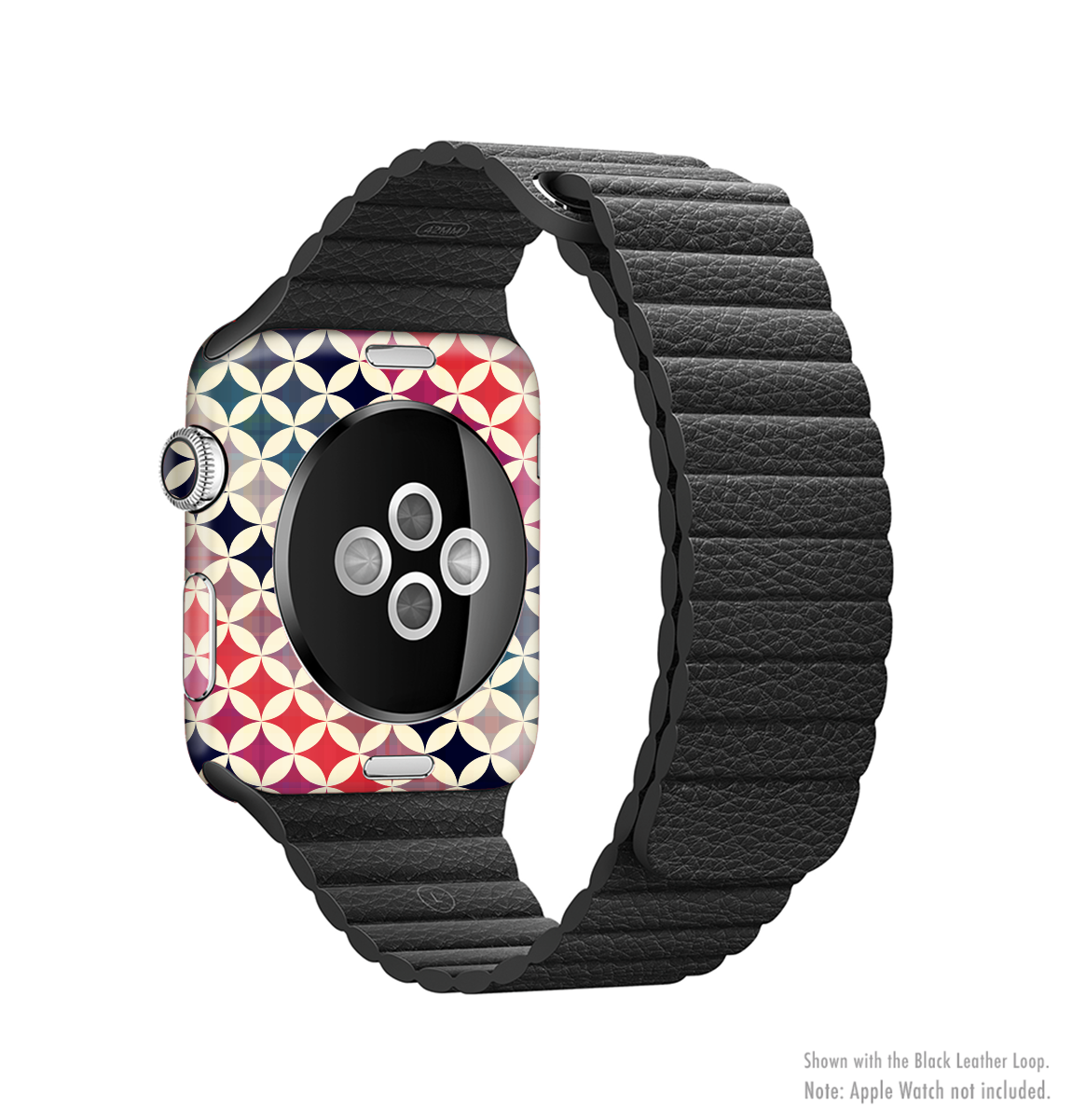 Overlapping Retro Circles Full-Body Skin Kit for Apple Watch, showcasing vibrant retro design and premium vinyl material.