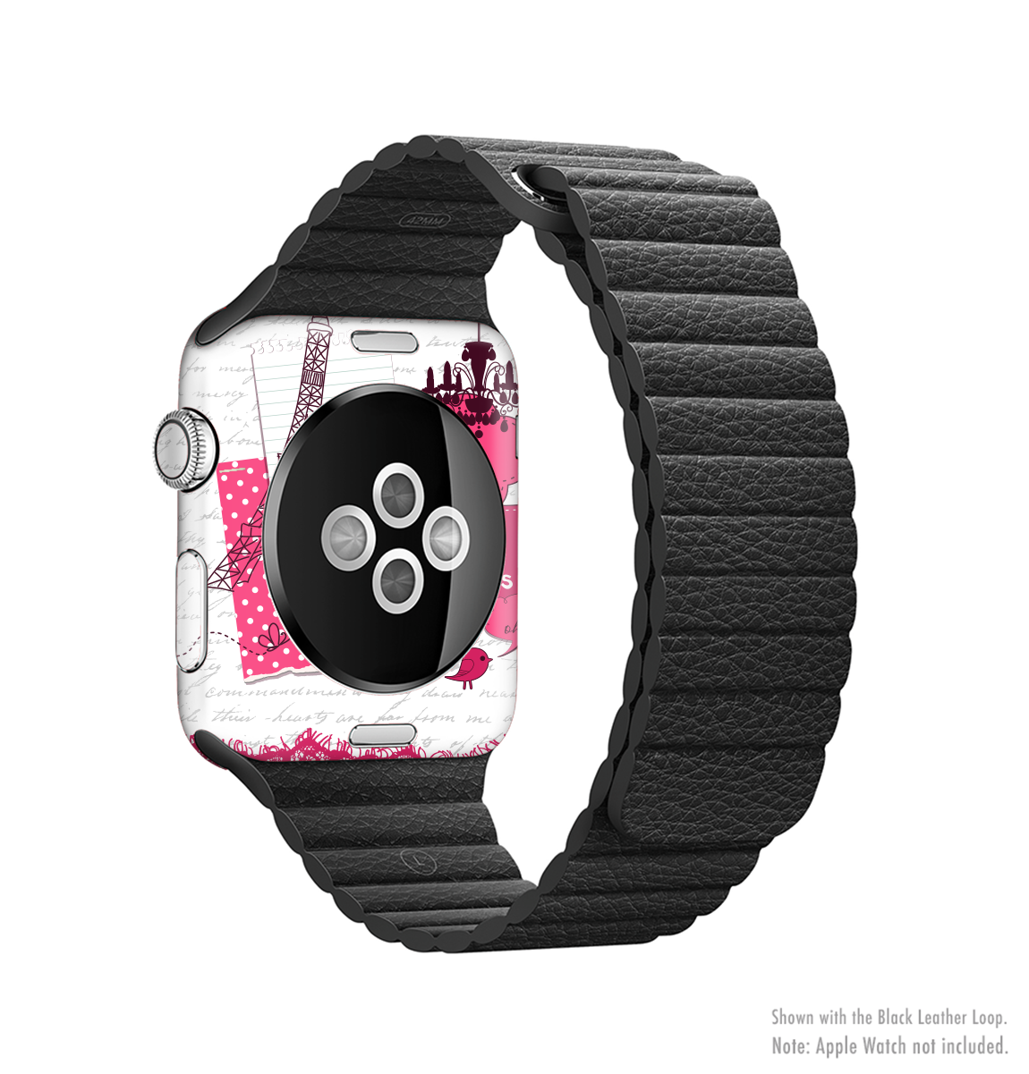 The Paris Pink Illustration Full-Body Skin Kit for Apple Watch, showcasing a vibrant pink design with a smooth finish.