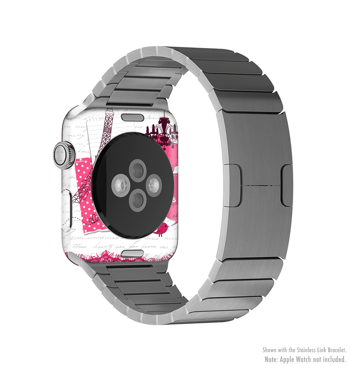The Paris Pink Illustration Full-Body Skin Kit for Apple Watch, showcasing a vibrant pink design with a smooth finish.