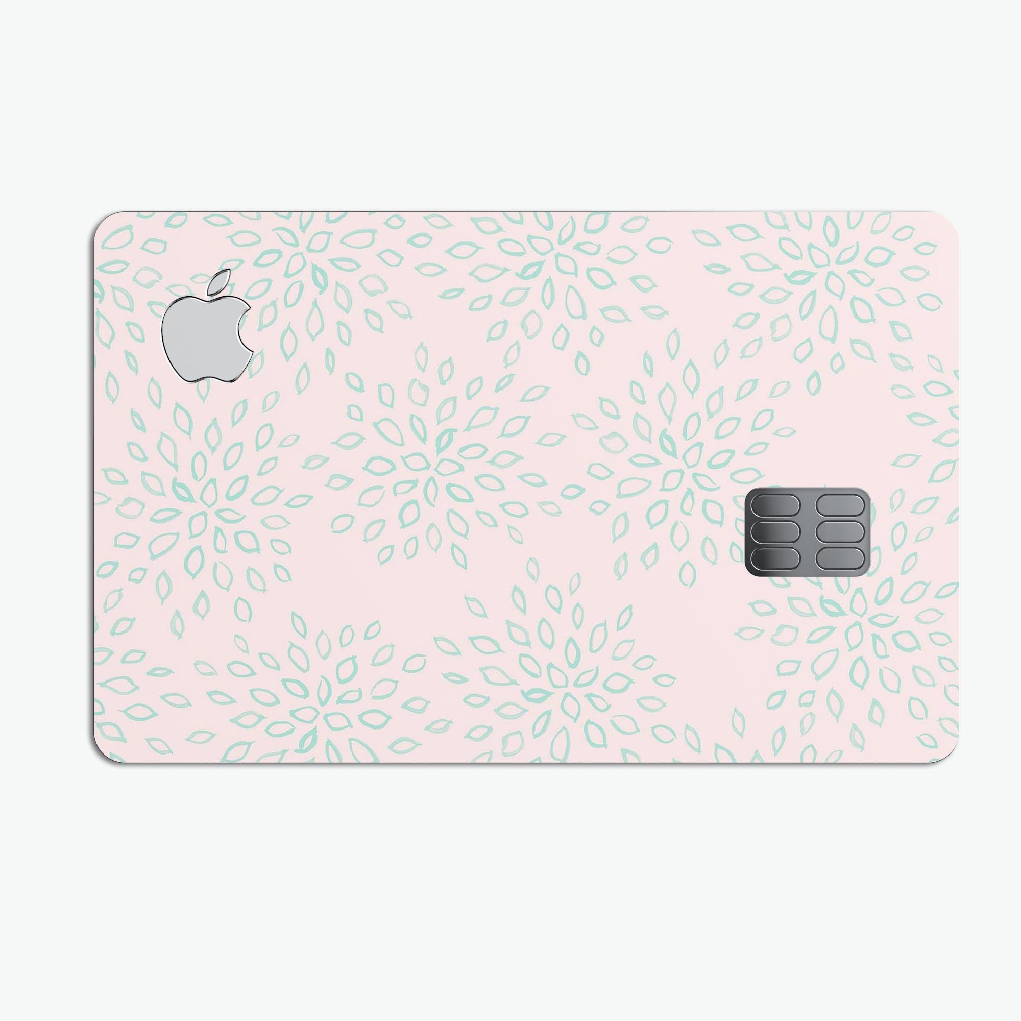 The Pink and Mint Floral Sprout decal skin for Apple Card, showcasing vibrant floral design and premium vinyl material.