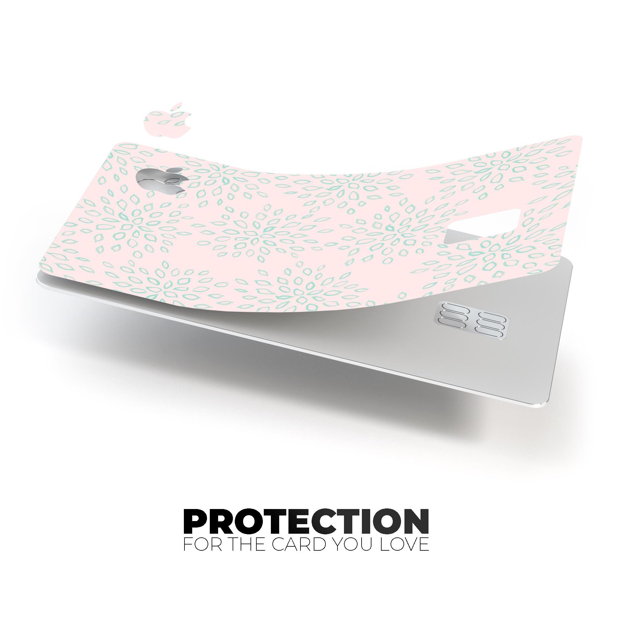 The Pink and Mint Floral Sprout decal skin for Apple Card, showcasing vibrant floral design and premium vinyl material.
