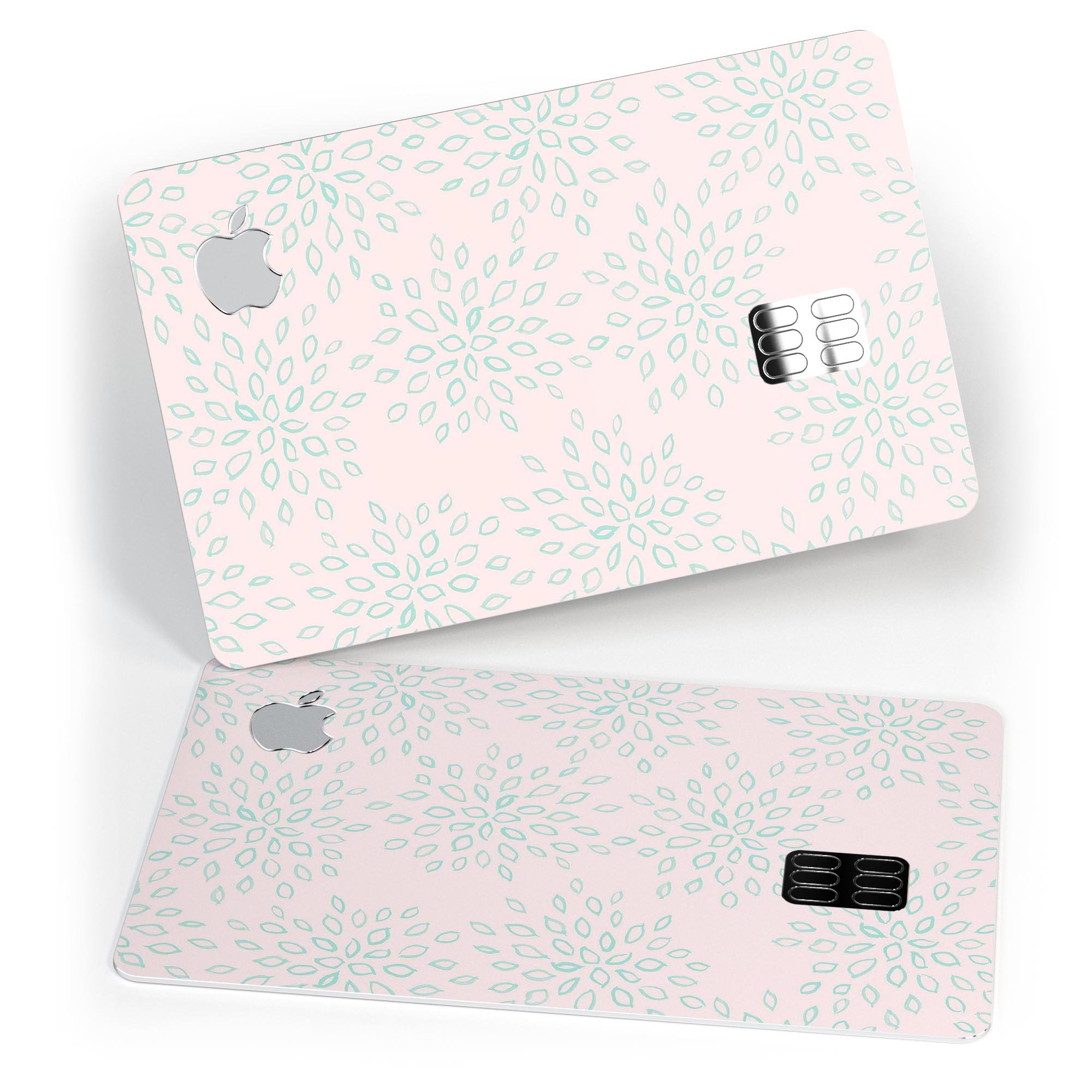 The Pink and Mint Floral Sprout decal skin for Apple Card, showcasing vibrant floral design and premium vinyl material.