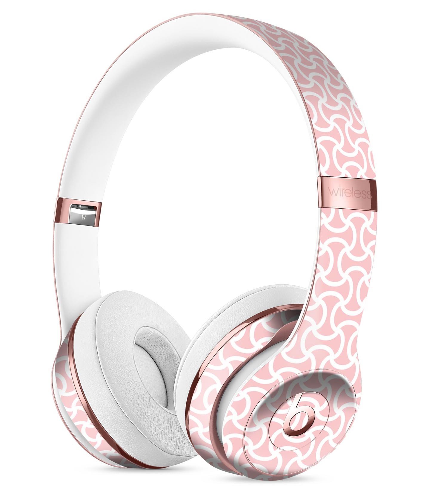 Pink and white patterned skin kit for Beats by Dre Solo 3 Wireless Headphones, showcasing a stylish design and premium vinyl material.