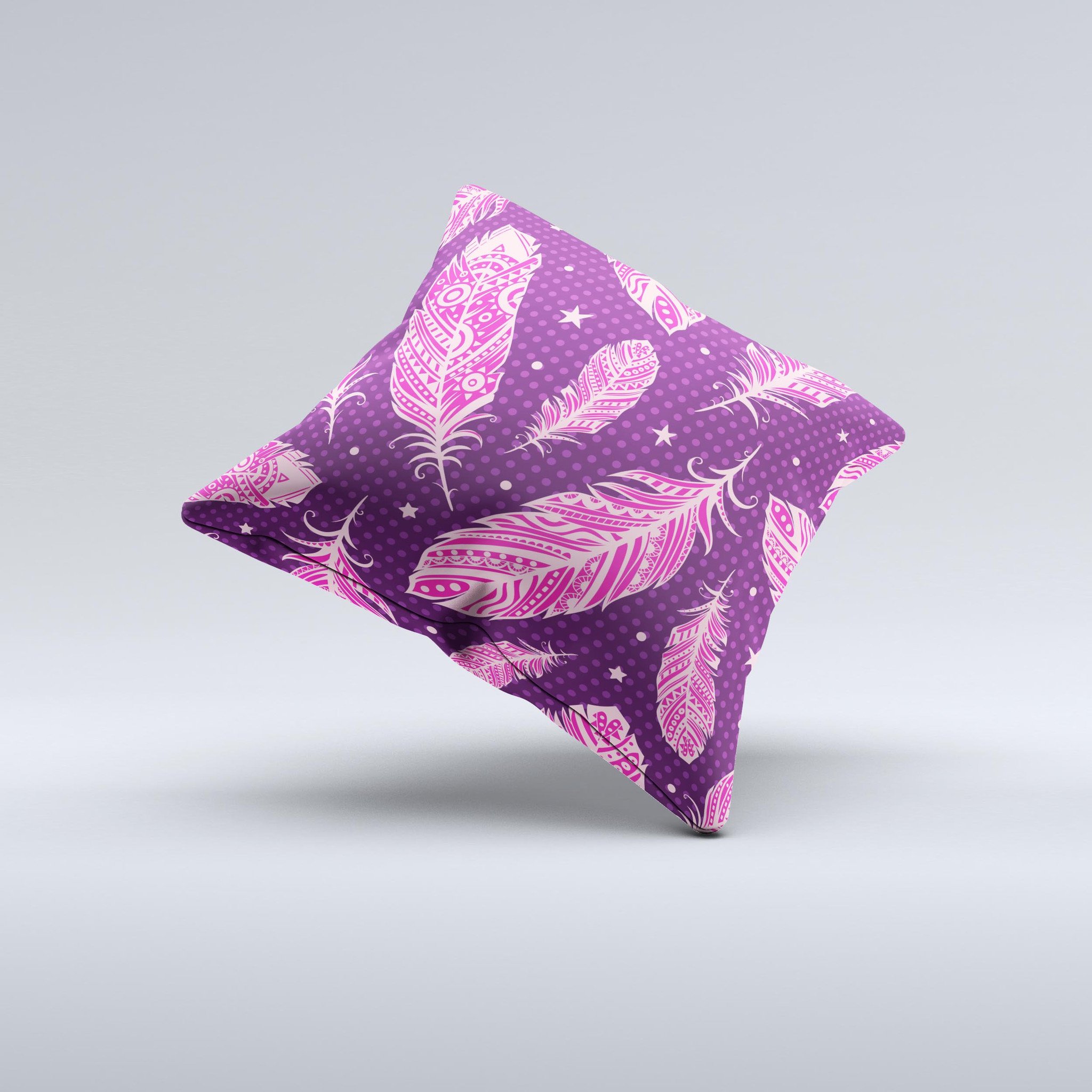 Pink Aztec Feather Galore ink-Fuzed Decorative Throw Pillow showcasing vibrant colors and intricate design, perfect for home decor.