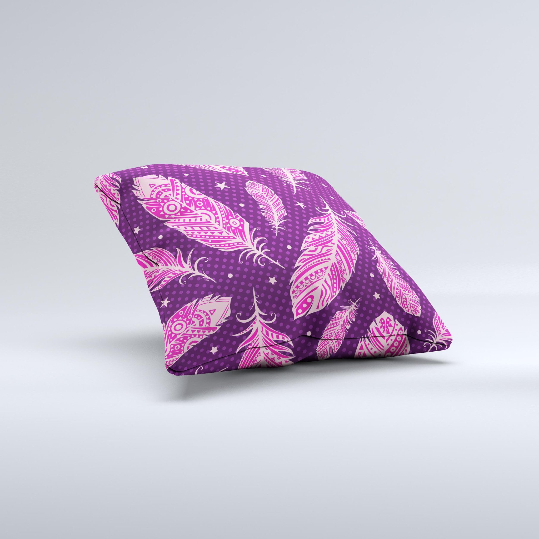 Pink Aztec Feather Galore ink-Fuzed Decorative Throw Pillow showcasing vibrant colors and intricate design, perfect for home decor.