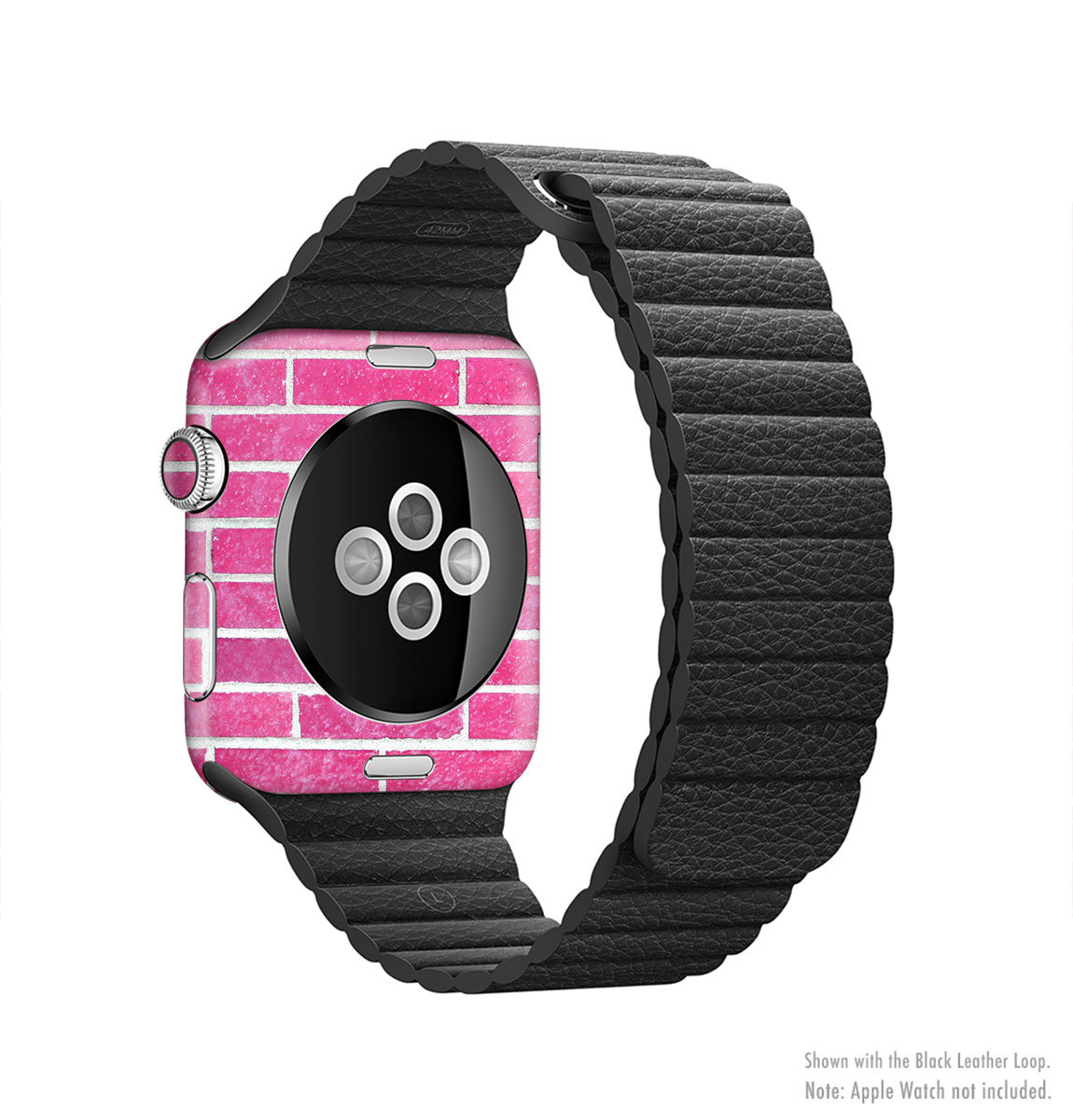 The Pink Brick Wall Full-Body Skin Kit for Apple Watch, showcasing a vibrant pink brick design that wraps around the device for protection and style.