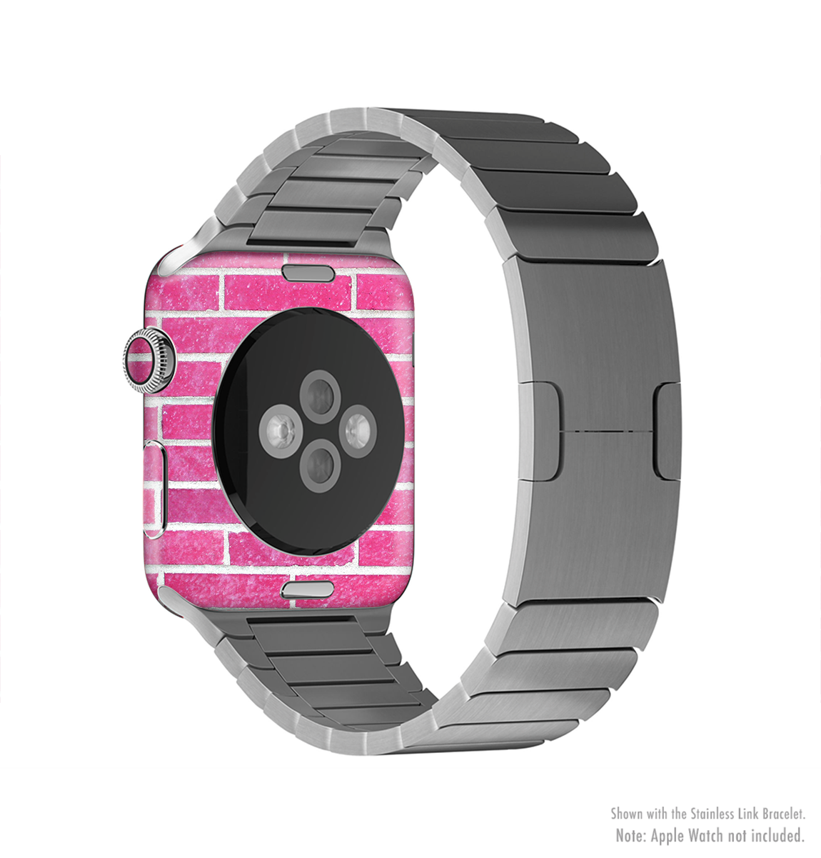 The Pink Brick Wall Full-Body Skin Kit for Apple Watch, showcasing a vibrant pink brick design that wraps around the device for protection and style.