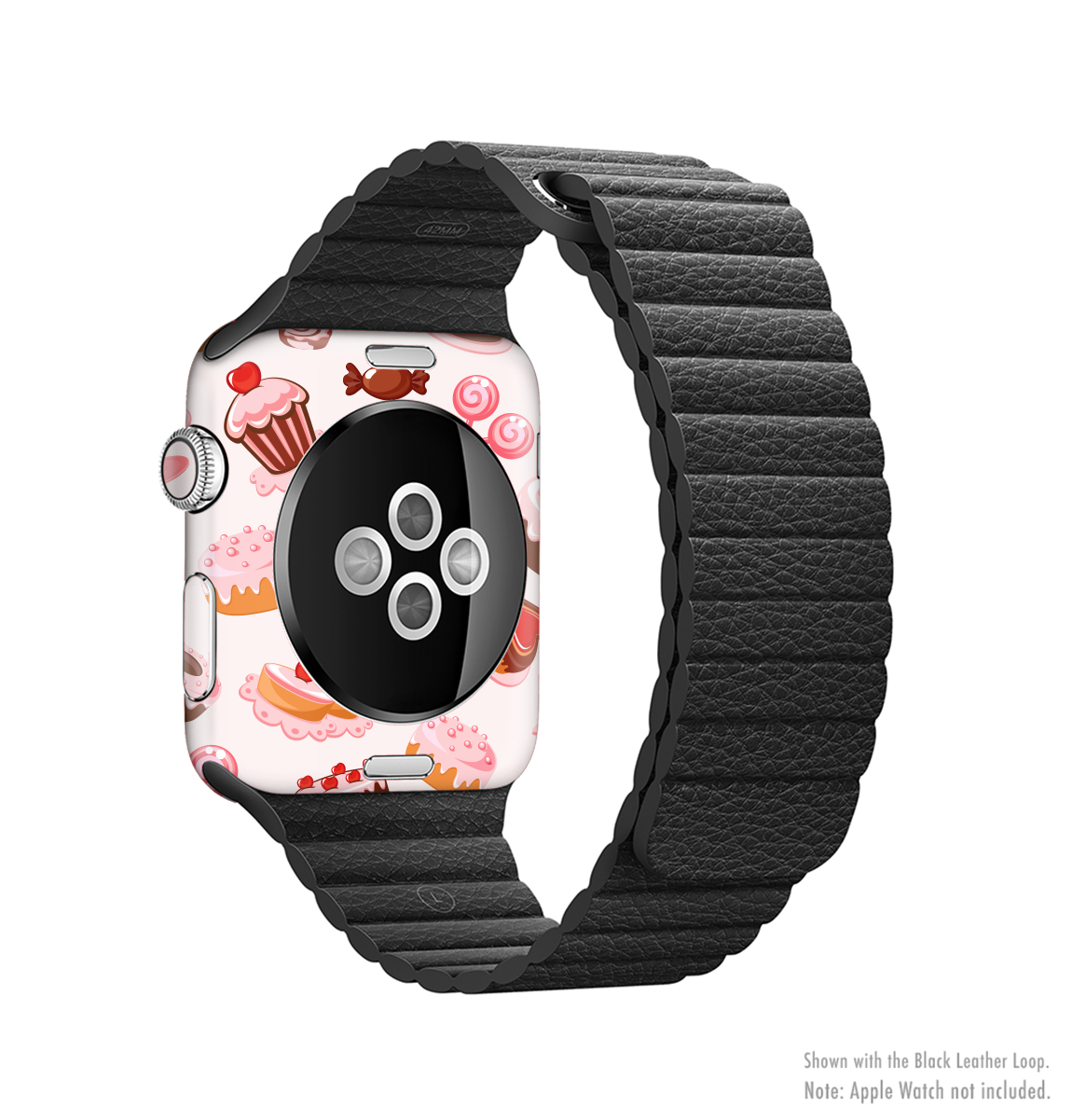Pink Sweet Treats Pattern Full-Body Skin Kit for Apple Watch, showcasing vibrant colors and a stylish design.