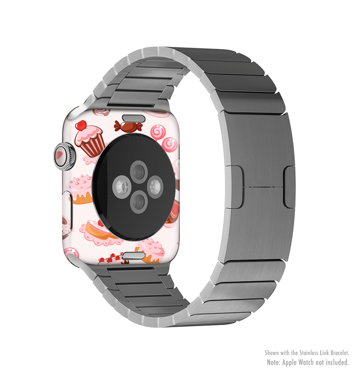 Pink Sweet Treats Pattern Full-Body Skin Kit for Apple Watch, showcasing vibrant colors and a stylish design.