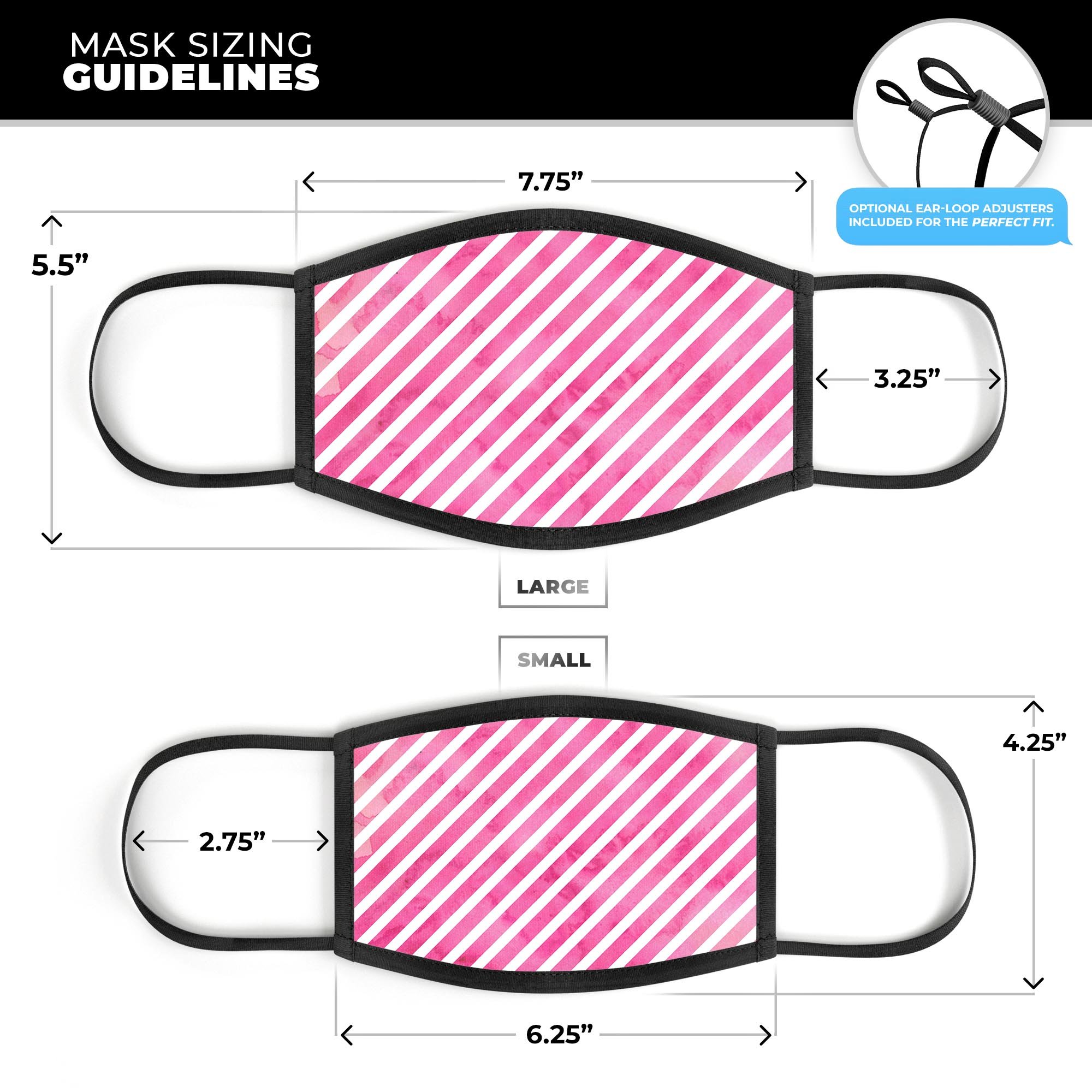 A vibrant pink watercolor grunge face mask with slanted stripes, showcasing a stylish design suitable for everyday use.