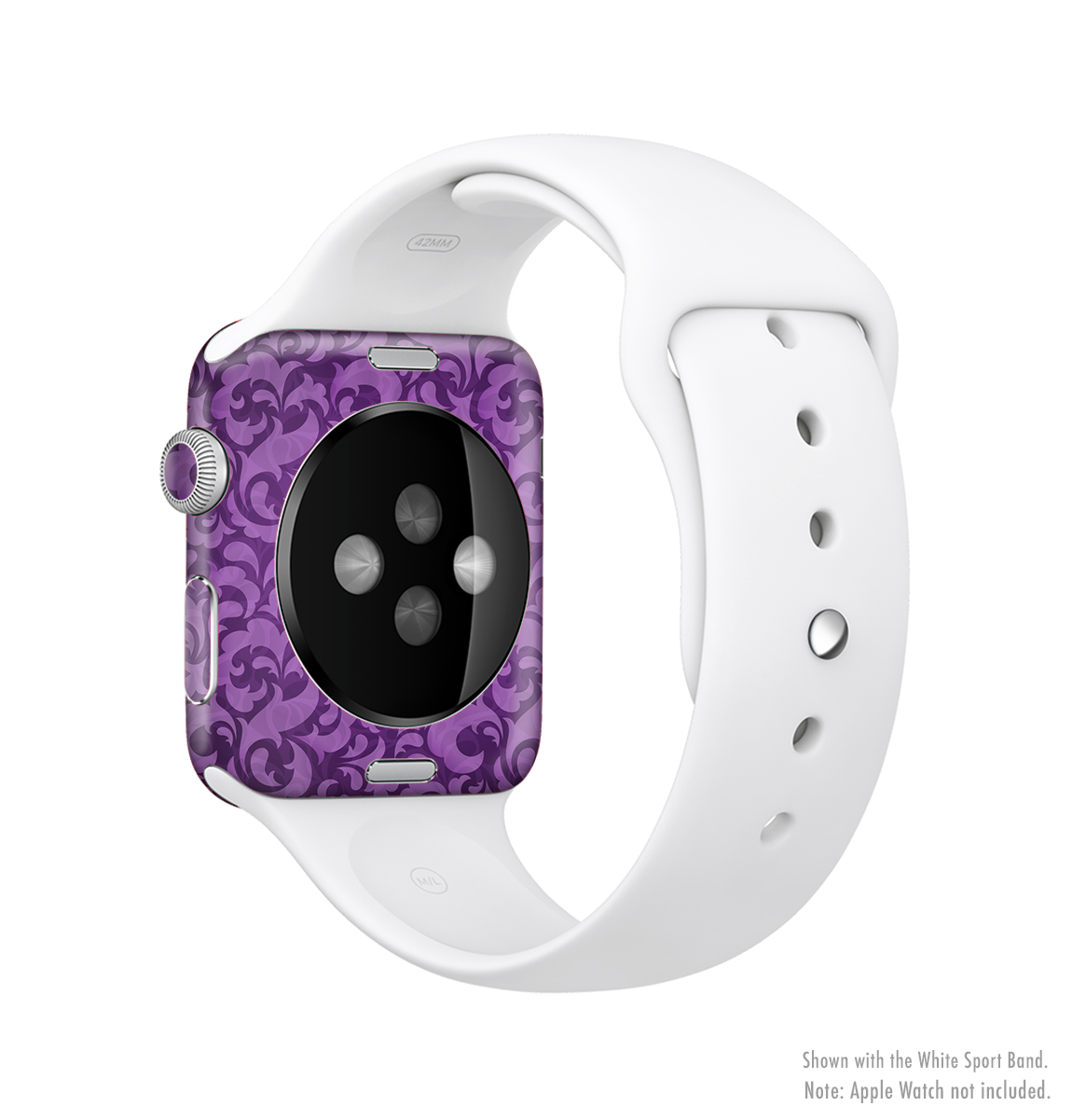 Purple Bright Lace Pattern Full-Body Skin Kit for Apple Watch, showcasing intricate lace design and vibrant colors.