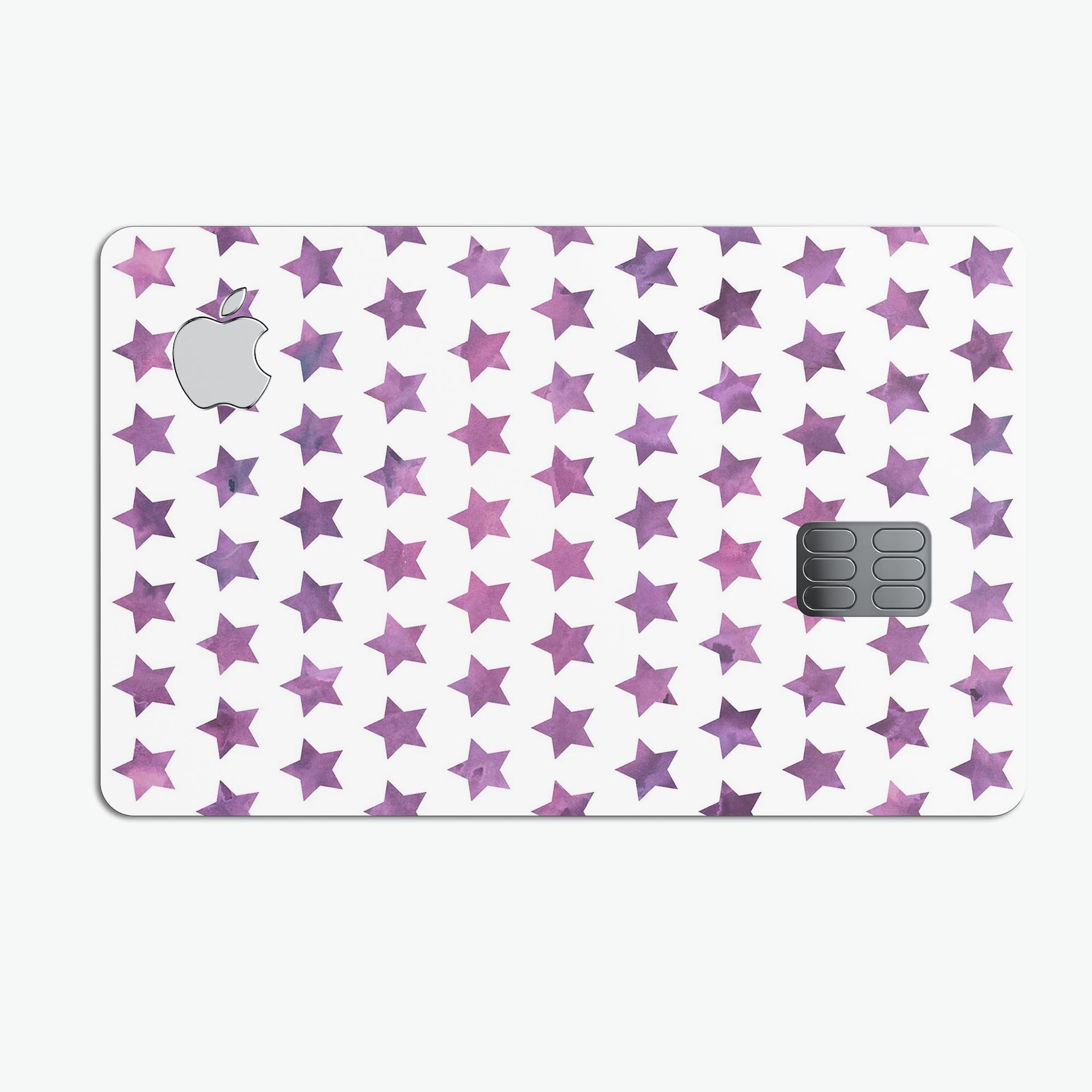 The Purple Grunge All Over Stars decal skin for Apple Card, showcasing a vibrant star pattern on a premium vinyl material.