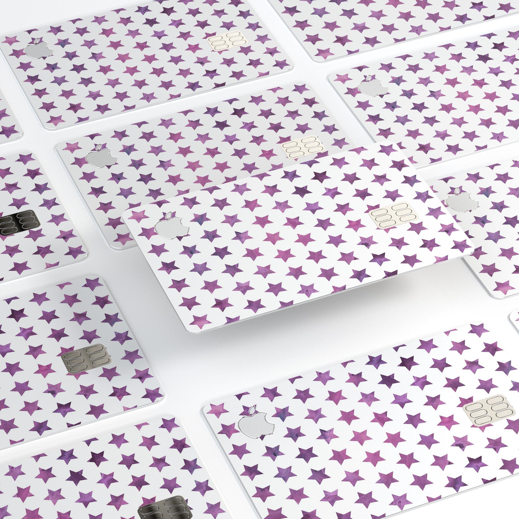 The Purple Grunge All Over Stars decal skin for Apple Card, showcasing a vibrant star pattern on a premium vinyl material.