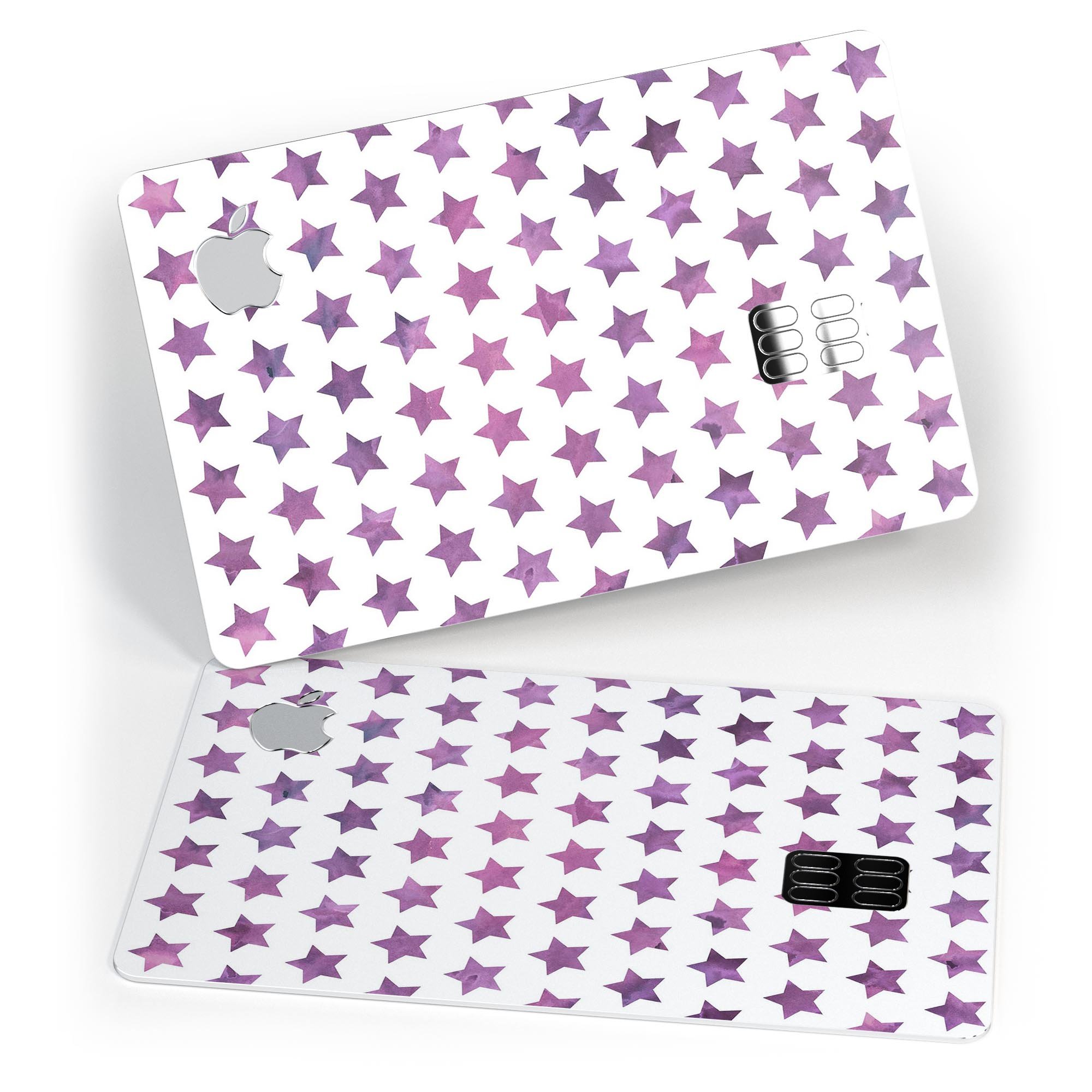 The Purple Grunge All Over Stars decal skin for Apple Card, showcasing a vibrant star pattern on a premium vinyl material.