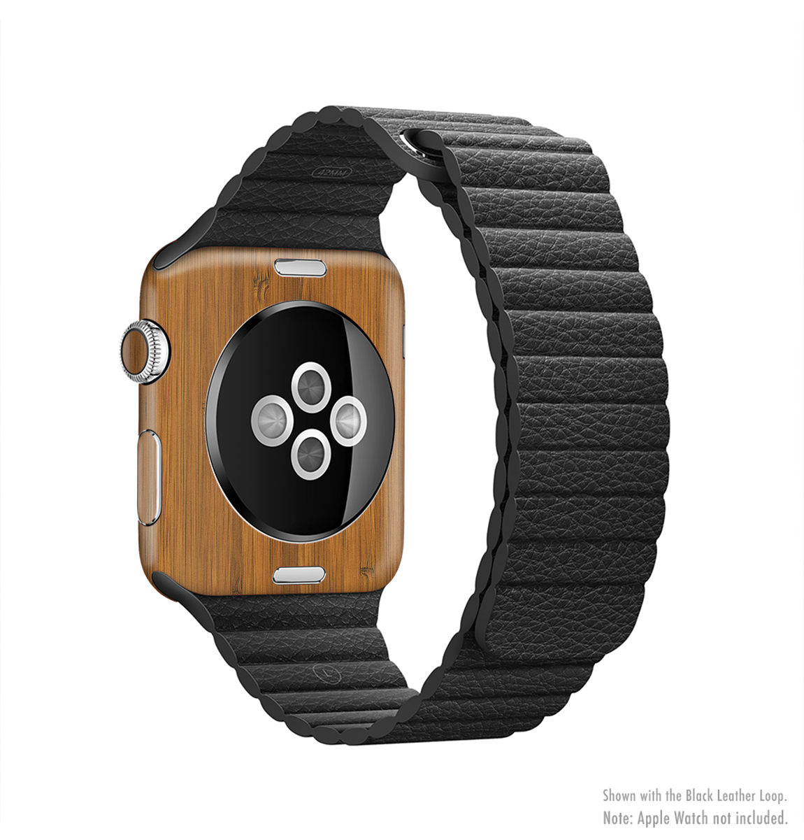The Real Bamboo Wood Full-Body Skin Kit for Apple Watch, showcasing its elegant bamboo design and protective vinyl material.