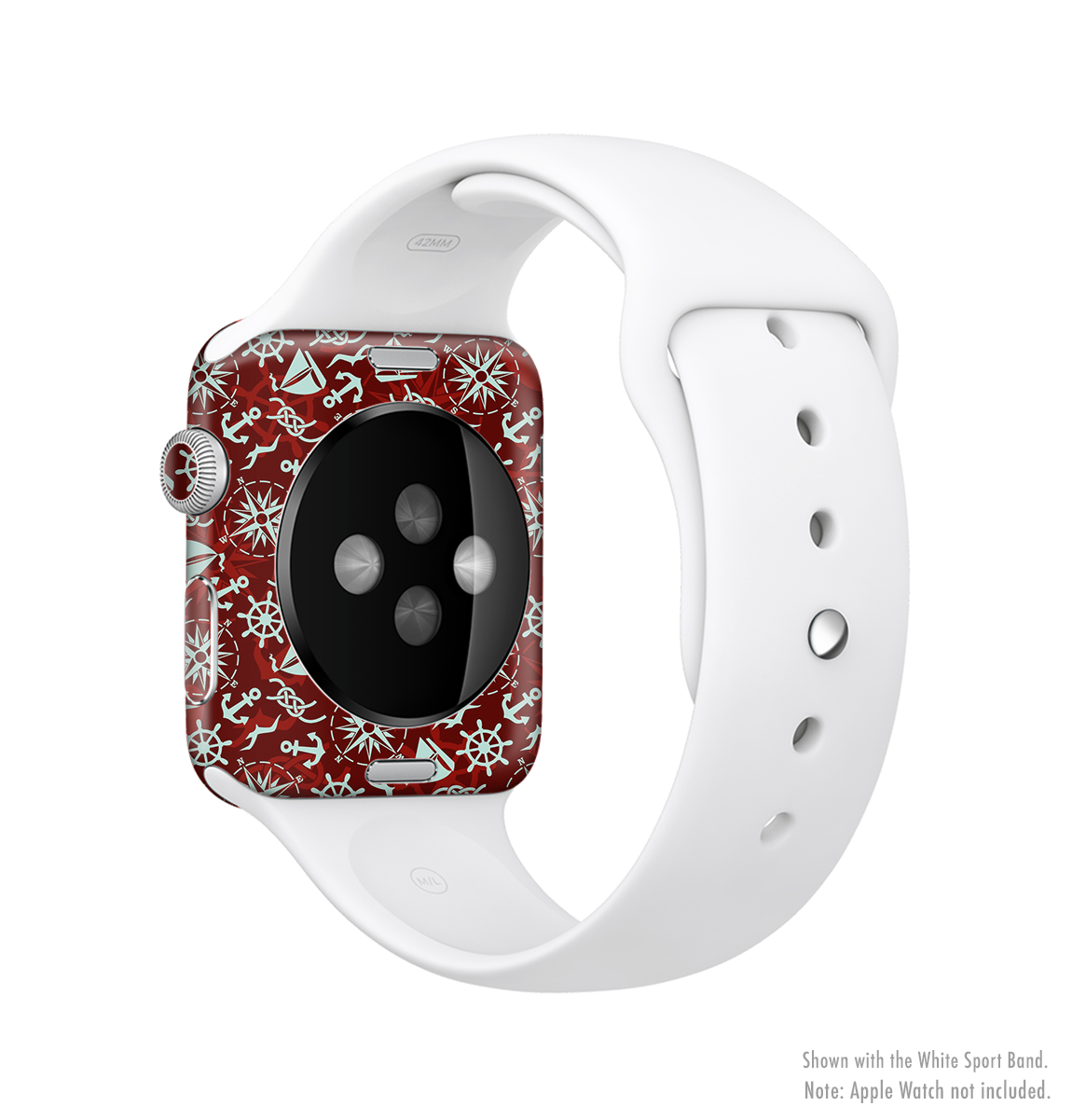 The Red Nautica Collage Full-Body Skin Kit for Apple Watch, showcasing vibrant colors and a stylish design that fits snugly on the device.