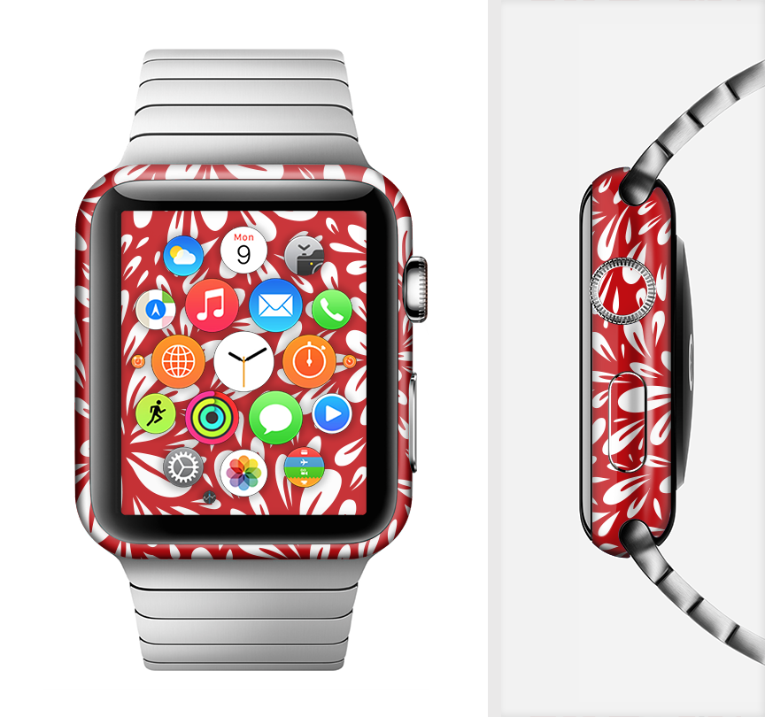 The Red Vector Floral Sprout Full-Body Skin Kit for Apple Watch featuring vibrant floral patterns and a sleek design.