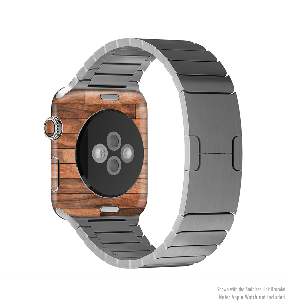 The Rich Wood Planks Full-Body Skin Kit for Apple Watch showcasing a stylish wood design with a smooth finish.