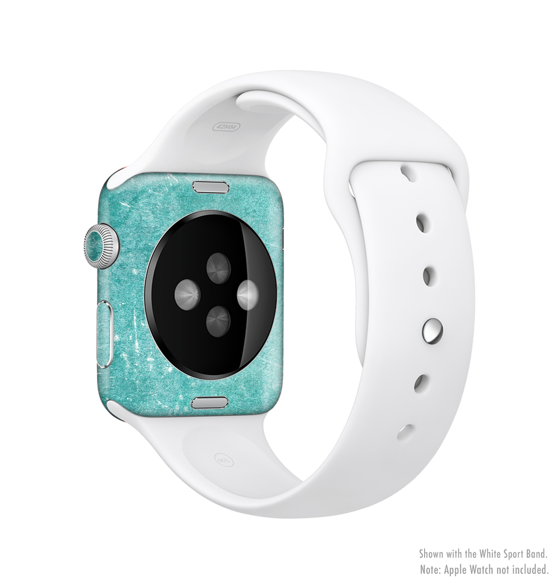 Scratched Turquoise Surface Full-Body Skin Kit for Apple Watch, showcasing vibrant turquoise color and premium vinyl material.