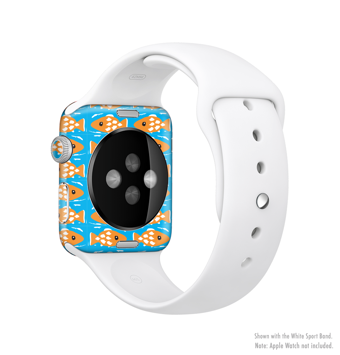 Seamless Vector Gold Fish Full-Body Skin Kit for Apple Watch showcasing vibrant gold fish design on a sleek watch.