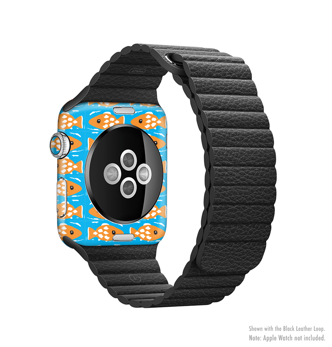 Seamless Vector Gold Fish Full-Body Skin Kit for Apple Watch showcasing vibrant gold fish design on a sleek watch.