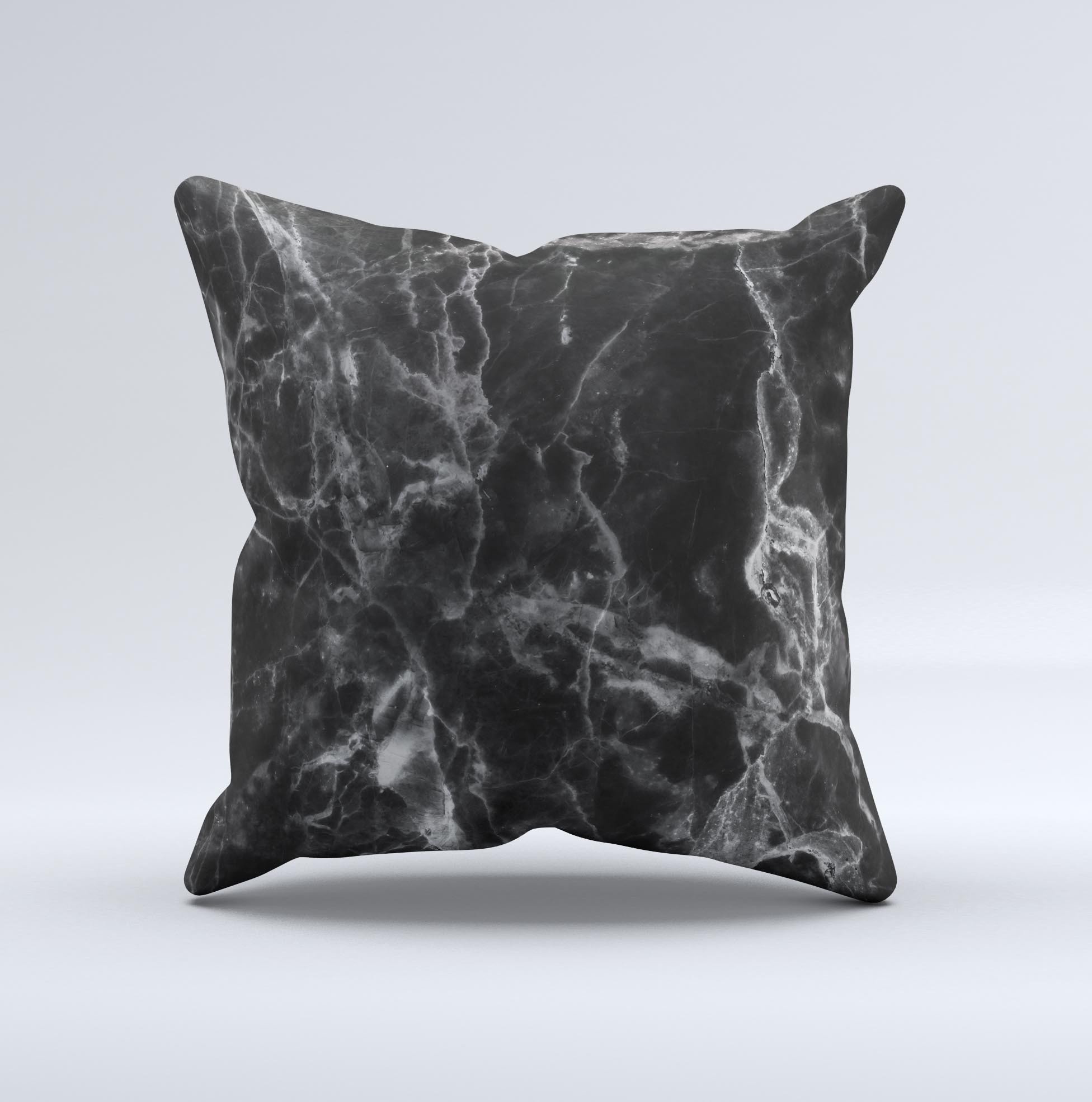 Smooth Black Marble ink-Fuzed Decorative Throw Pillow showcasing unique handcrafted design and luxurious fabric.