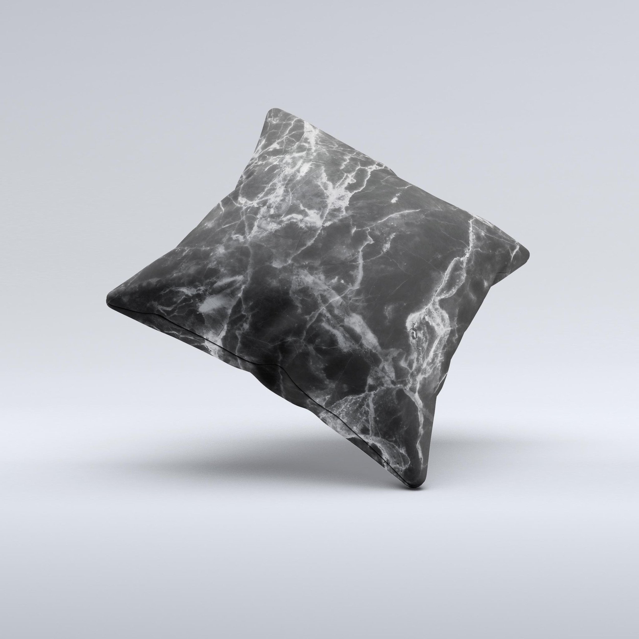 Smooth Black Marble ink-Fuzed Decorative Throw Pillow showcasing unique handcrafted design and luxurious fabric.