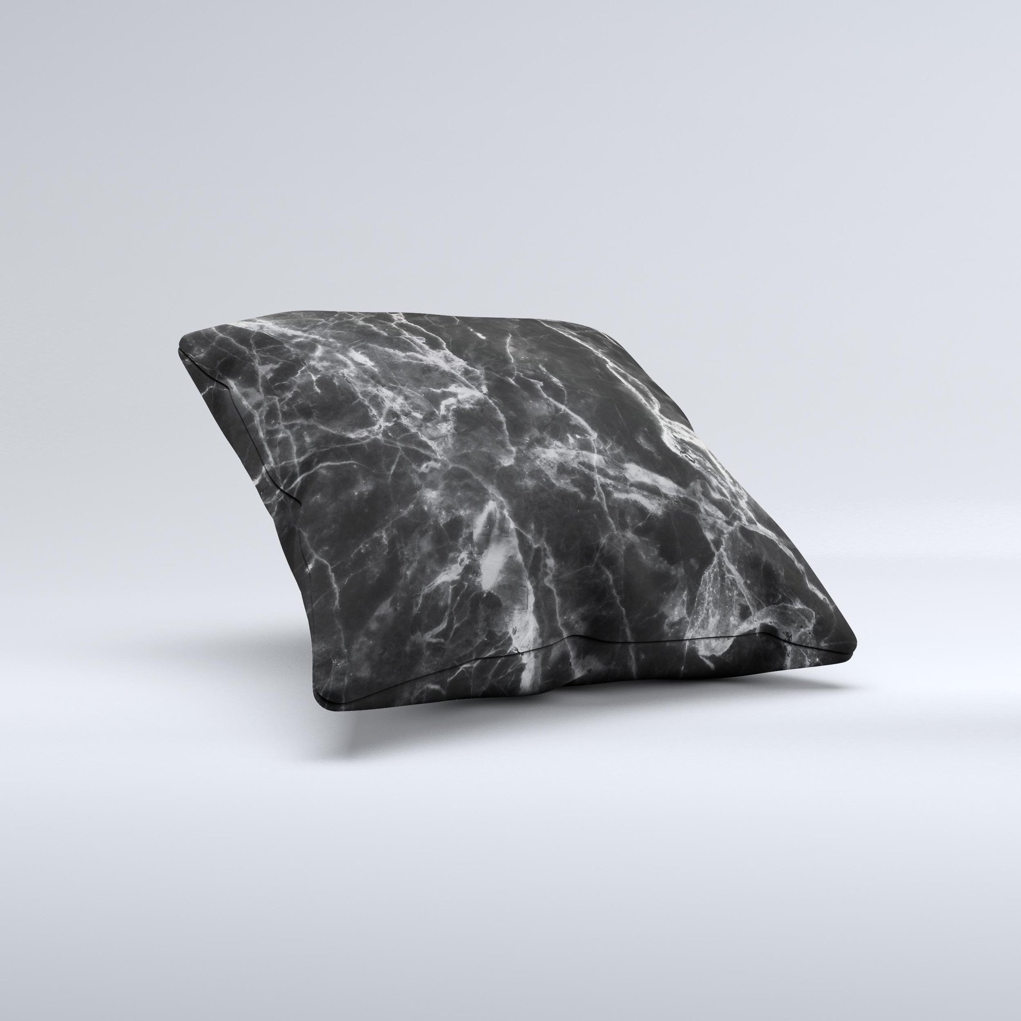 Smooth Black Marble ink-Fuzed Decorative Throw Pillow showcasing unique handcrafted design and luxurious fabric.