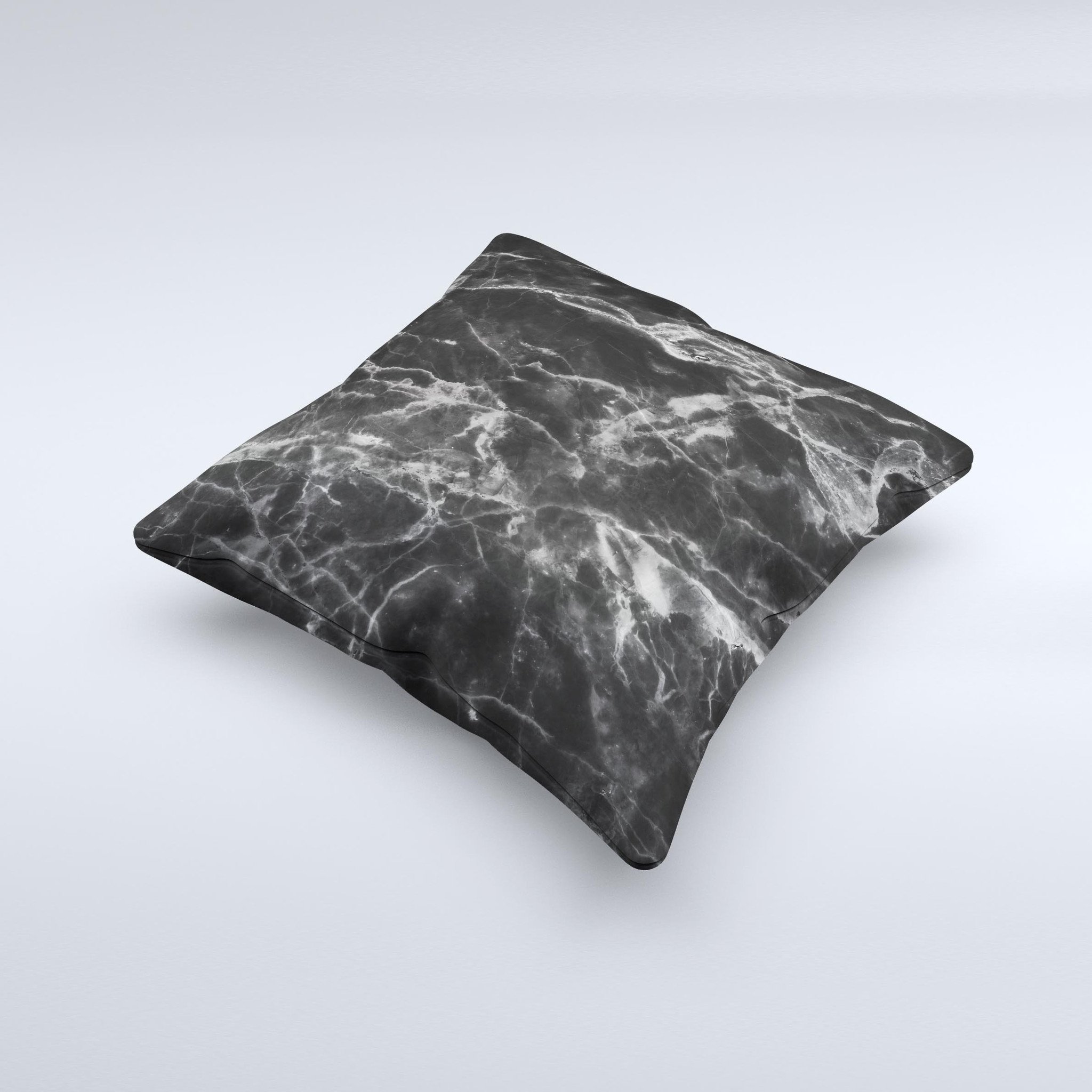 Smooth Black Marble ink-Fuzed Decorative Throw Pillow showcasing unique handcrafted design and luxurious fabric.