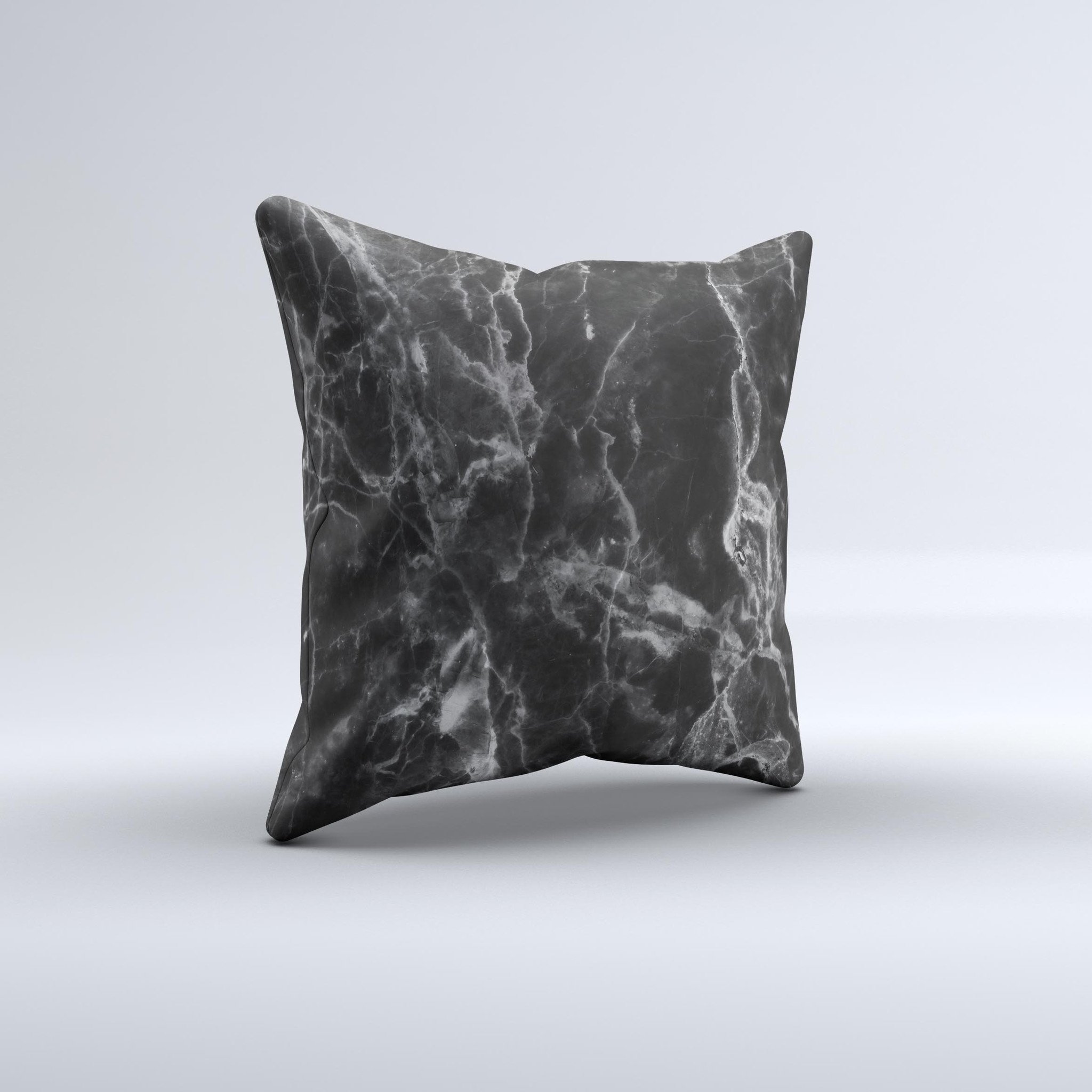 Smooth Black Marble ink-Fuzed Decorative Throw Pillow showcasing unique handcrafted design and luxurious fabric.
