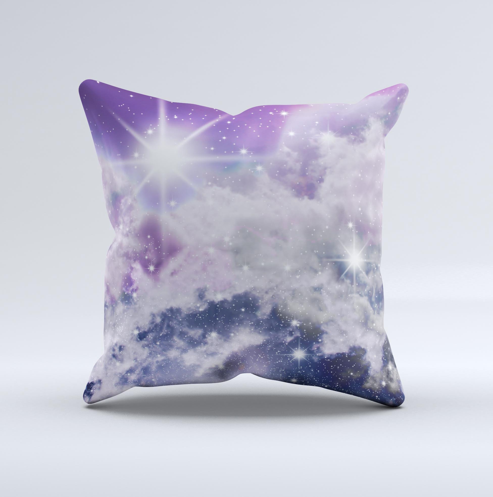 The Sparkly Space ink-Fuzed Decorative Throw Pillow featuring a vibrant, unique design, handcrafted in Virginia with high-quality materials.