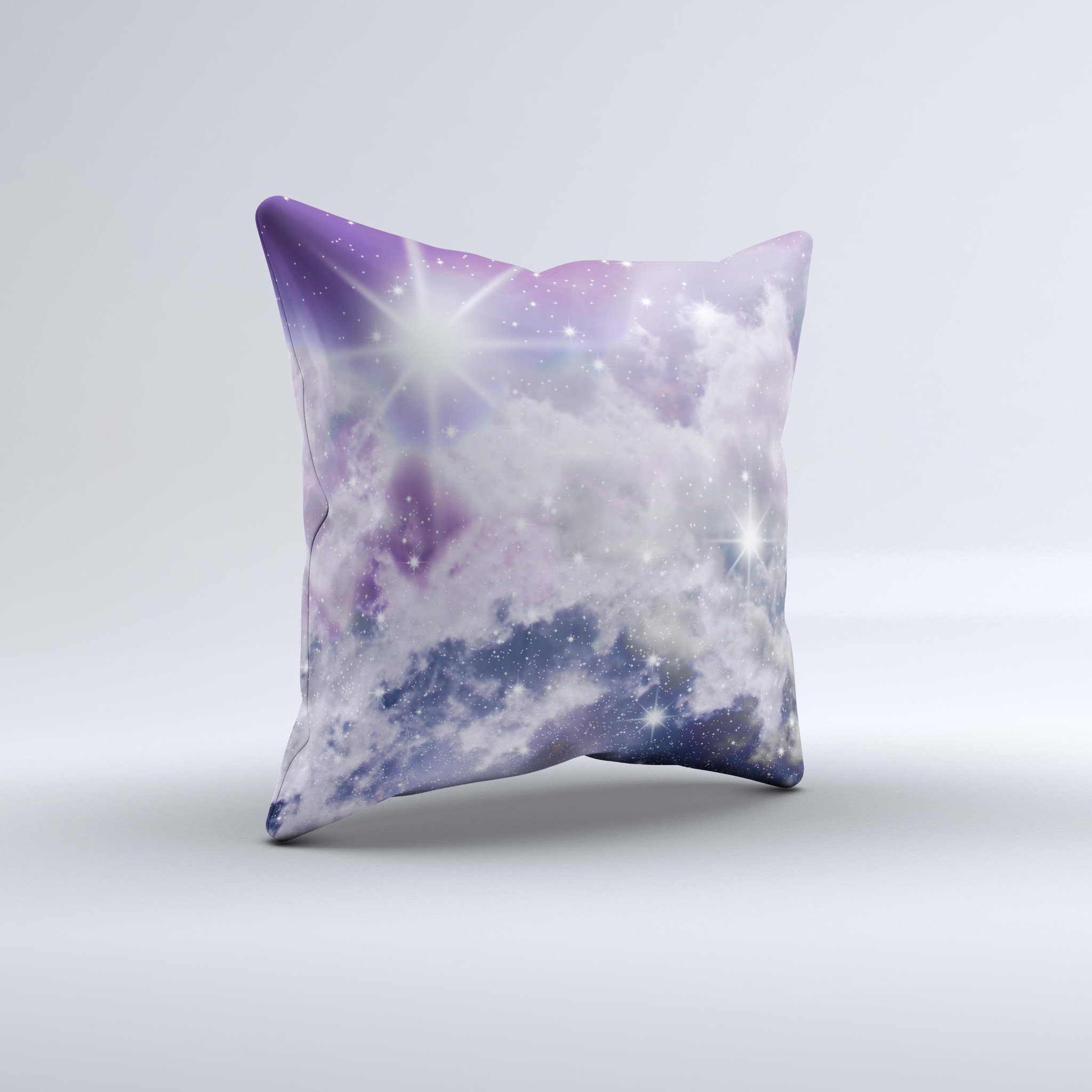 The Sparkly Space ink-Fuzed Decorative Throw Pillow featuring a vibrant, unique design, handcrafted in Virginia with high-quality materials.