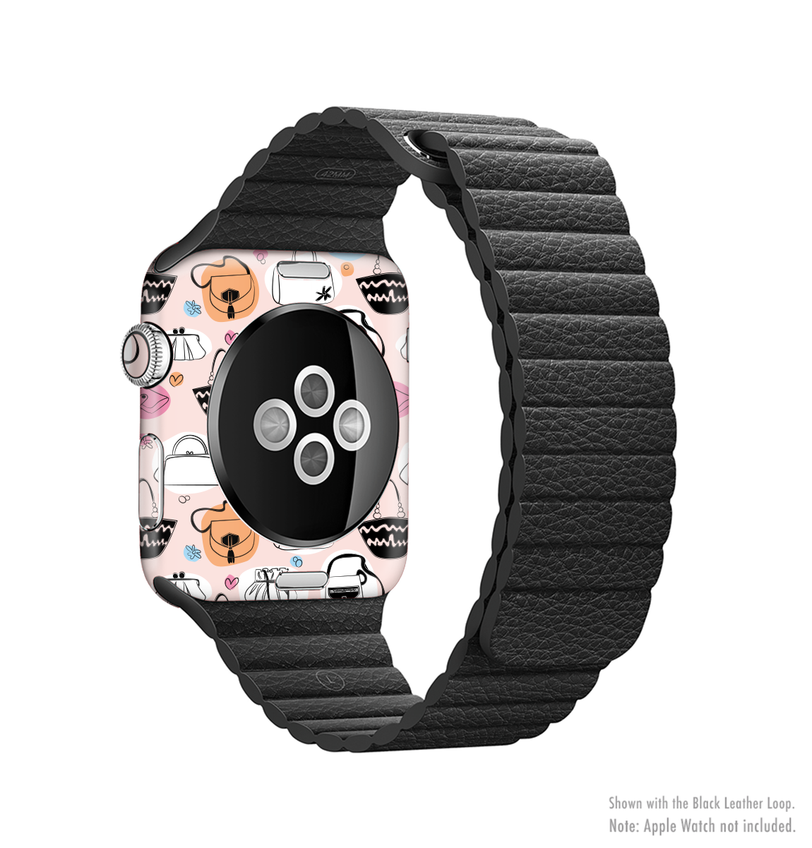 The Subtle Pink And Purses Full-Body Skin Kit for Apple Watch, showcasing a stylish pink design with a smooth finish.