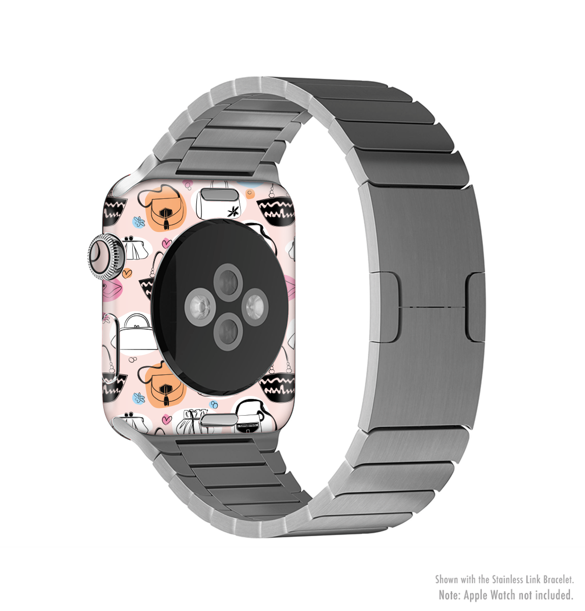 The Subtle Pink And Purses Full-Body Skin Kit for Apple Watch, showcasing a stylish pink design with a smooth finish.
