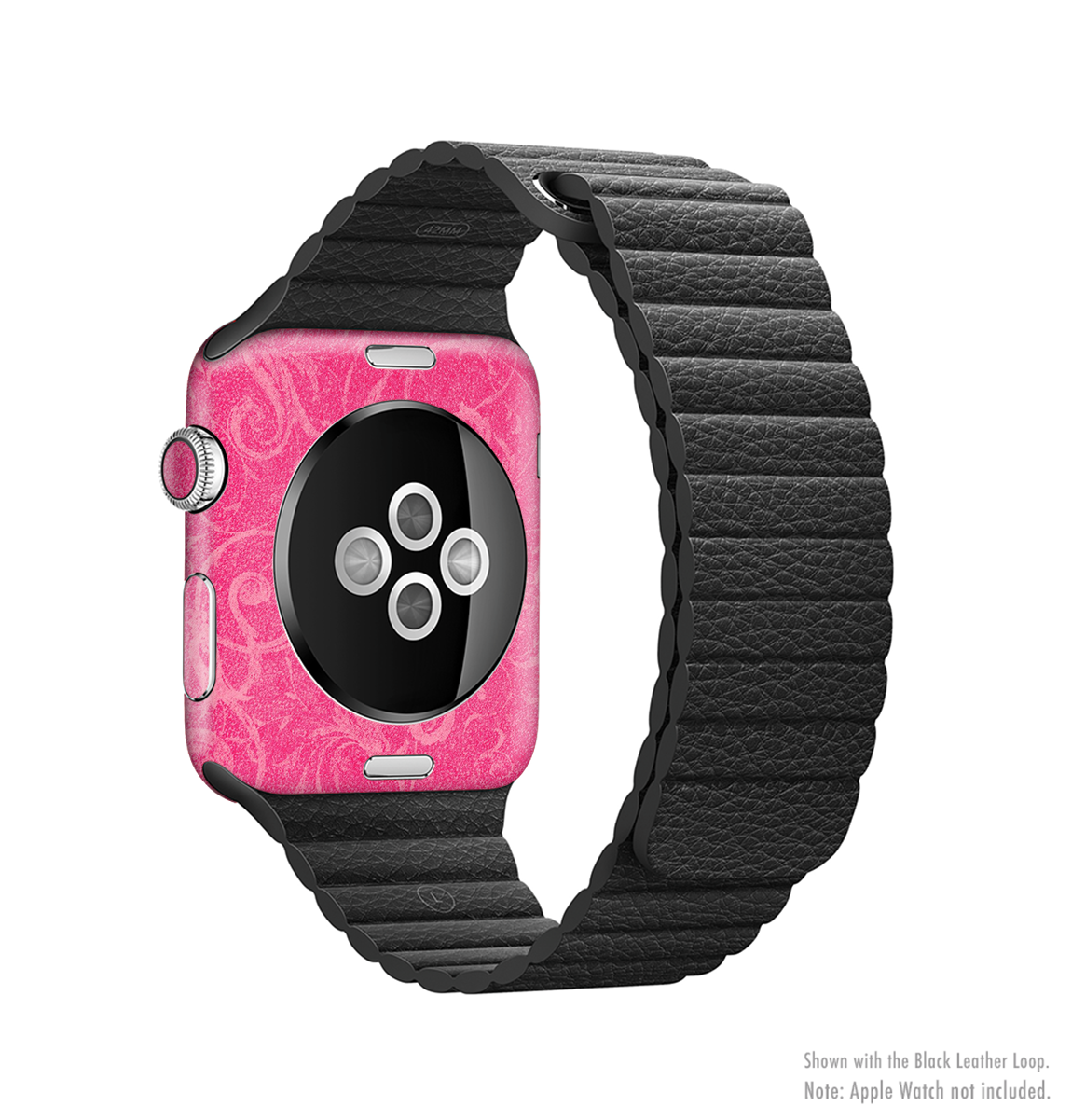 The Subtle Pink Floral Laced Full-Body Skin Kit for Apple Watch, showcasing a delicate floral pattern on a sleek vinyl surface.