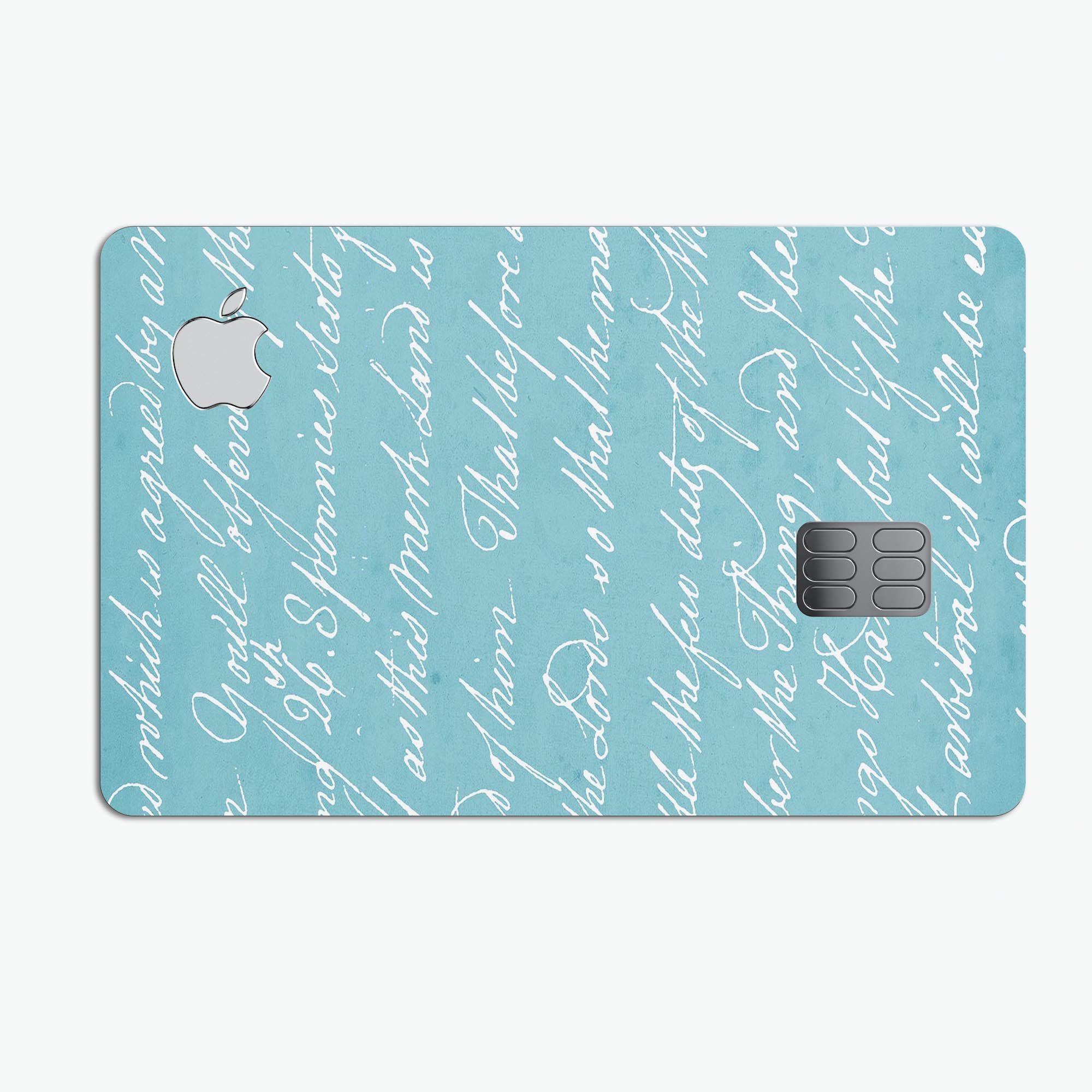 The Teal 18th Century Script decal skin for Apple Card, showcasing its elegant design and premium finish.