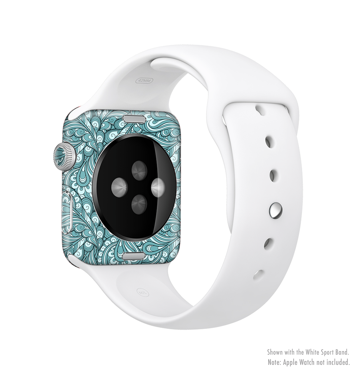 Teal Floral Paisley Pattern Full-Body Skin Kit for Apple Watch, showcasing vibrant colors and intricate design.