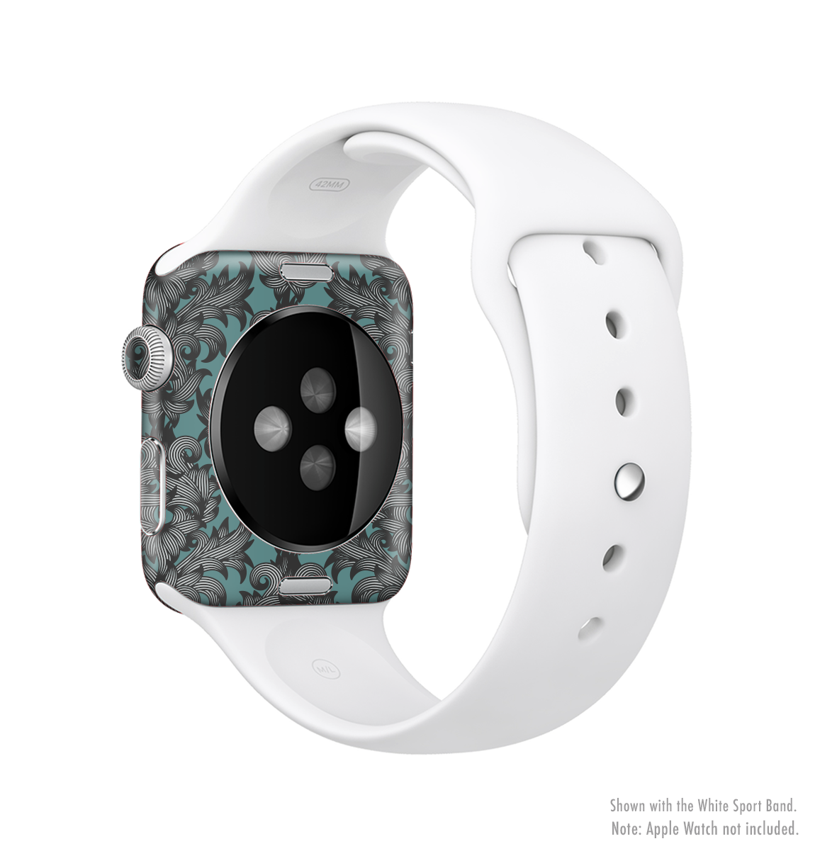 Teal Leaf Foliage Pattern Full-Body Skin Kit for Apple Watch, showcasing vibrant colors and intricate leaf design.