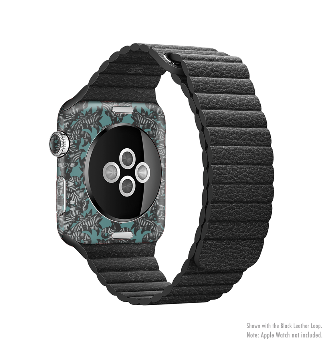 Teal Leaf Foliage Pattern Full-Body Skin Kit for Apple Watch, showcasing vibrant colors and intricate leaf design.