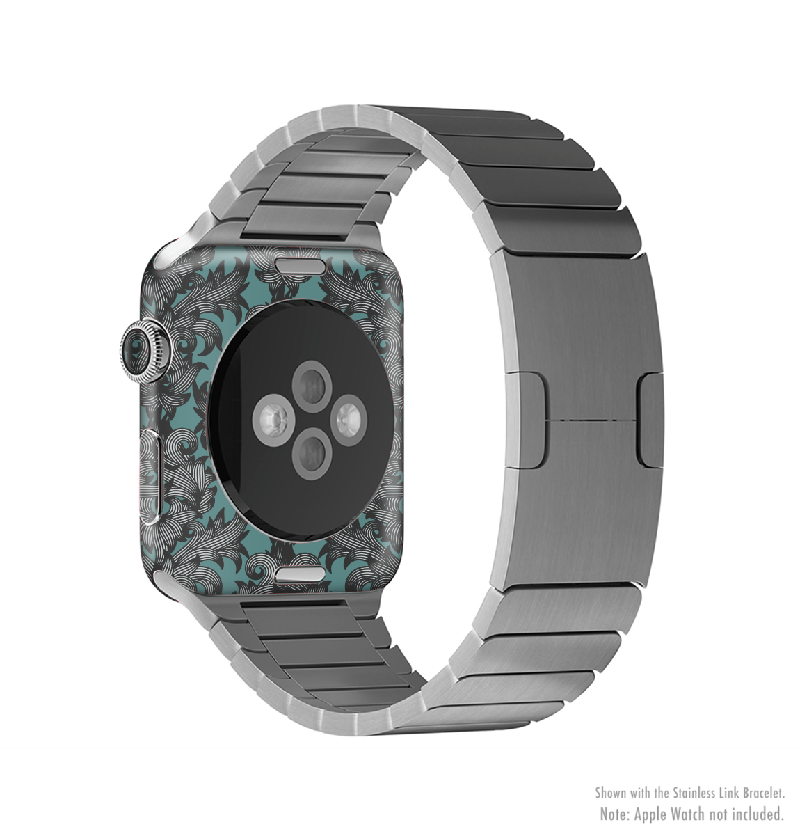 Teal Leaf Foliage Pattern Full-Body Skin Kit for Apple Watch, showcasing vibrant colors and intricate leaf design.